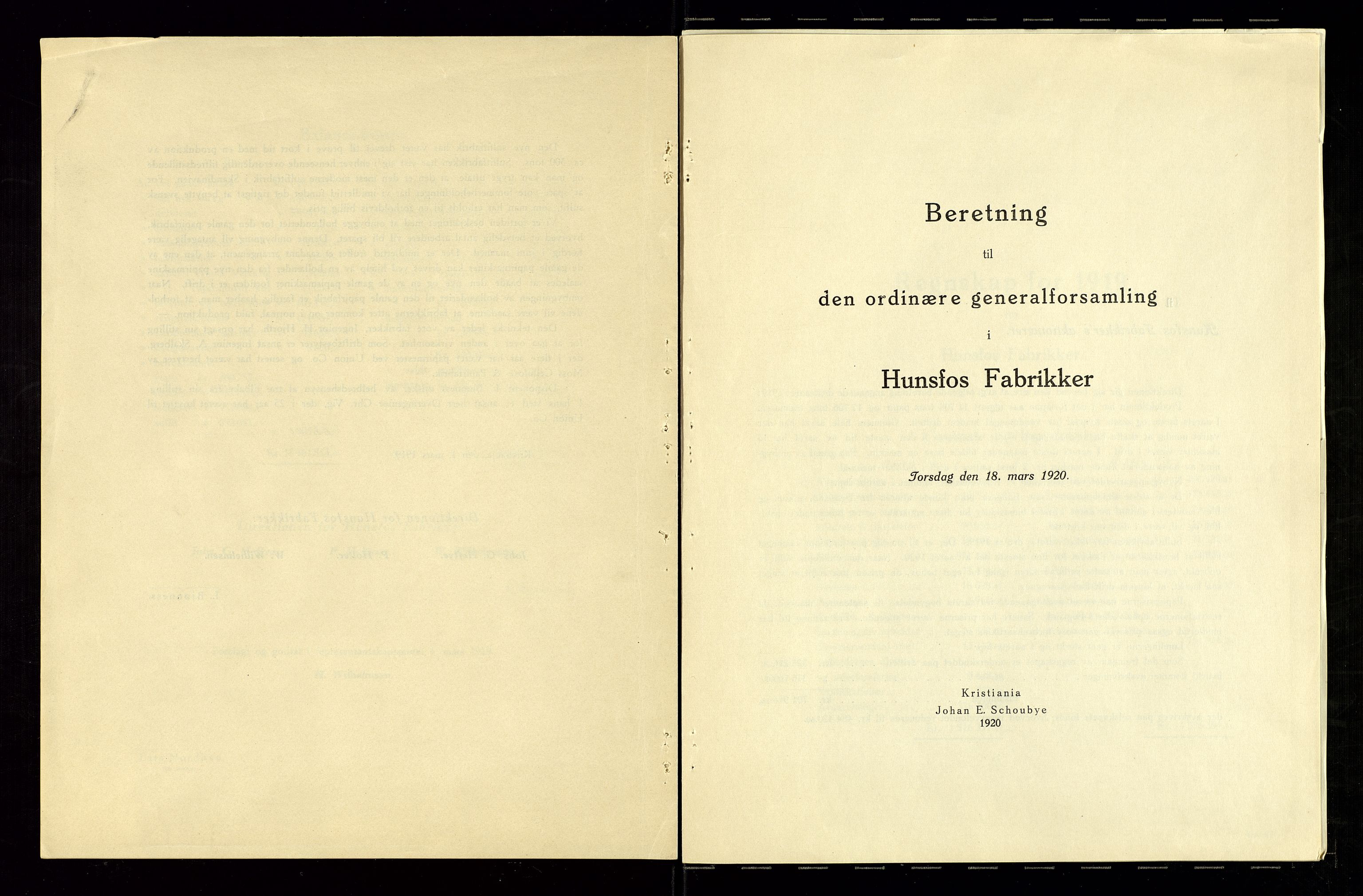 Hunsfos fabrikker, AV/SAK-D/1440/01/L0001/0003: Vedtekter, anmeldelser og årsberetninger / Årsberetninger og regnskap, 1918-1989, p. 9