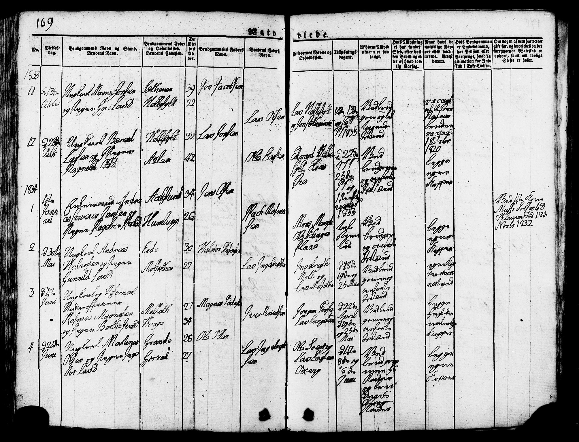 Ministerialprotokoller, klokkerbøker og fødselsregistre - Møre og Romsdal, SAT/A-1454/517/L0221: Parish register (official) no. 517A01, 1827-1858, p. 169