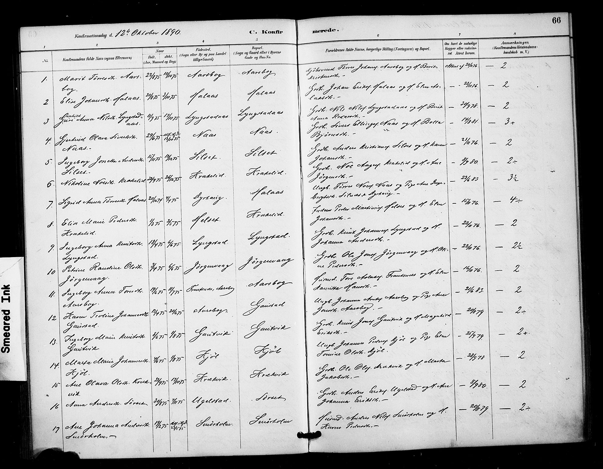 Ministerialprotokoller, klokkerbøker og fødselsregistre - Møre og Romsdal, AV/SAT-A-1454/571/L0836: Parish register (official) no. 571A01, 1884-1899, p. 66