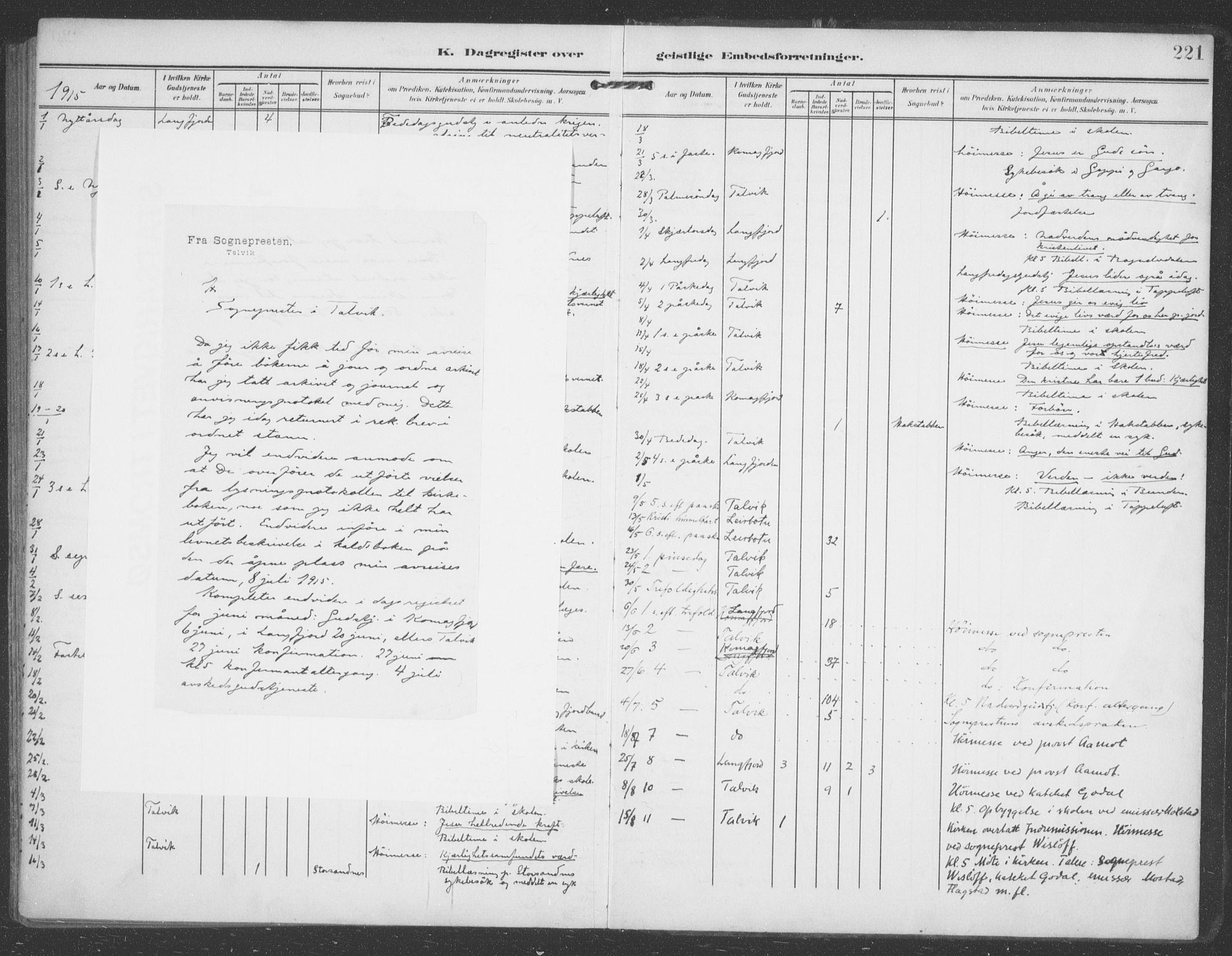 Talvik sokneprestkontor, SATØ/S-1337/H/Ha/L0017kirke: Parish register (official) no. 17, 1906-1915, p. 221