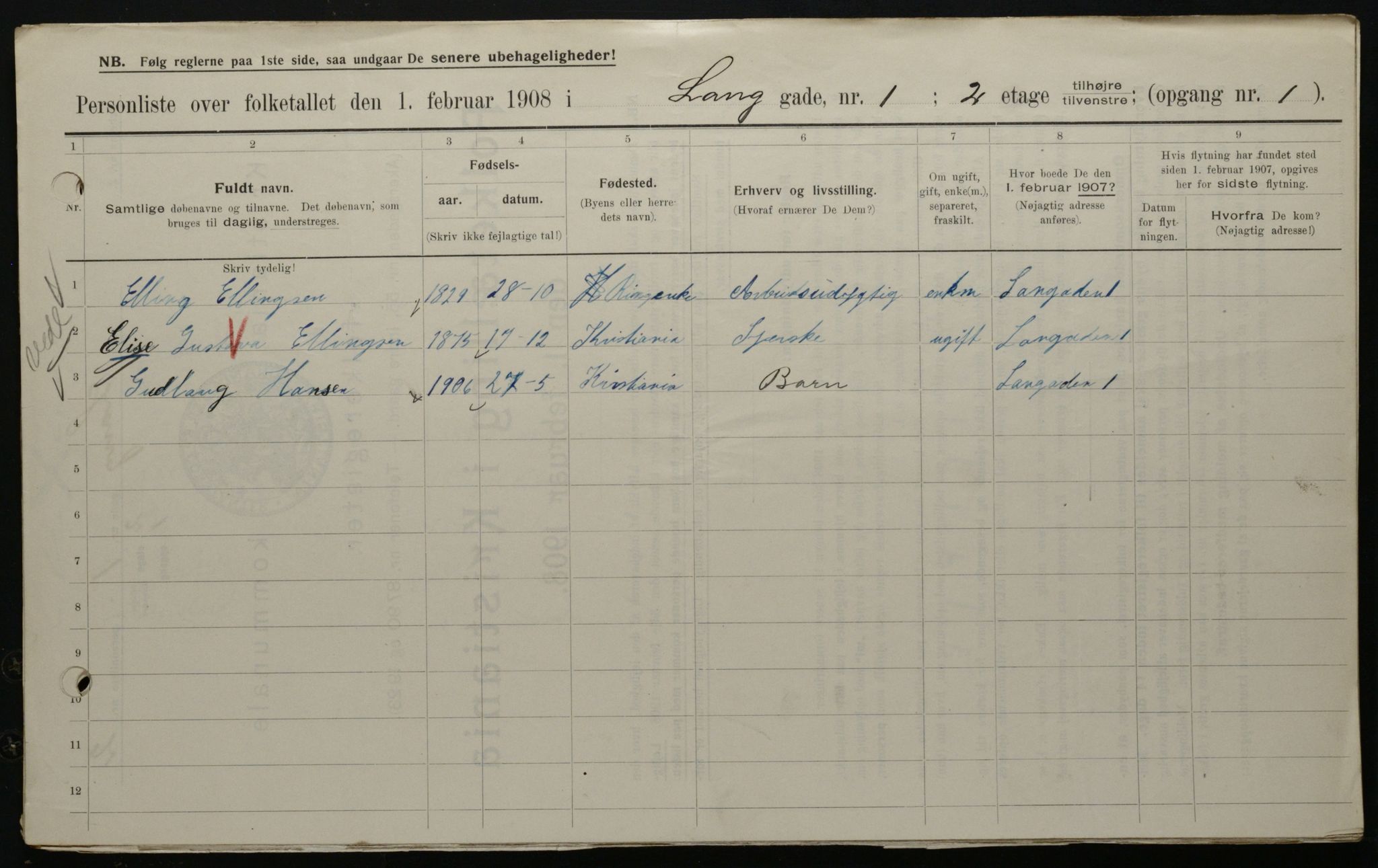 OBA, Municipal Census 1908 for Kristiania, 1908, p. 50623