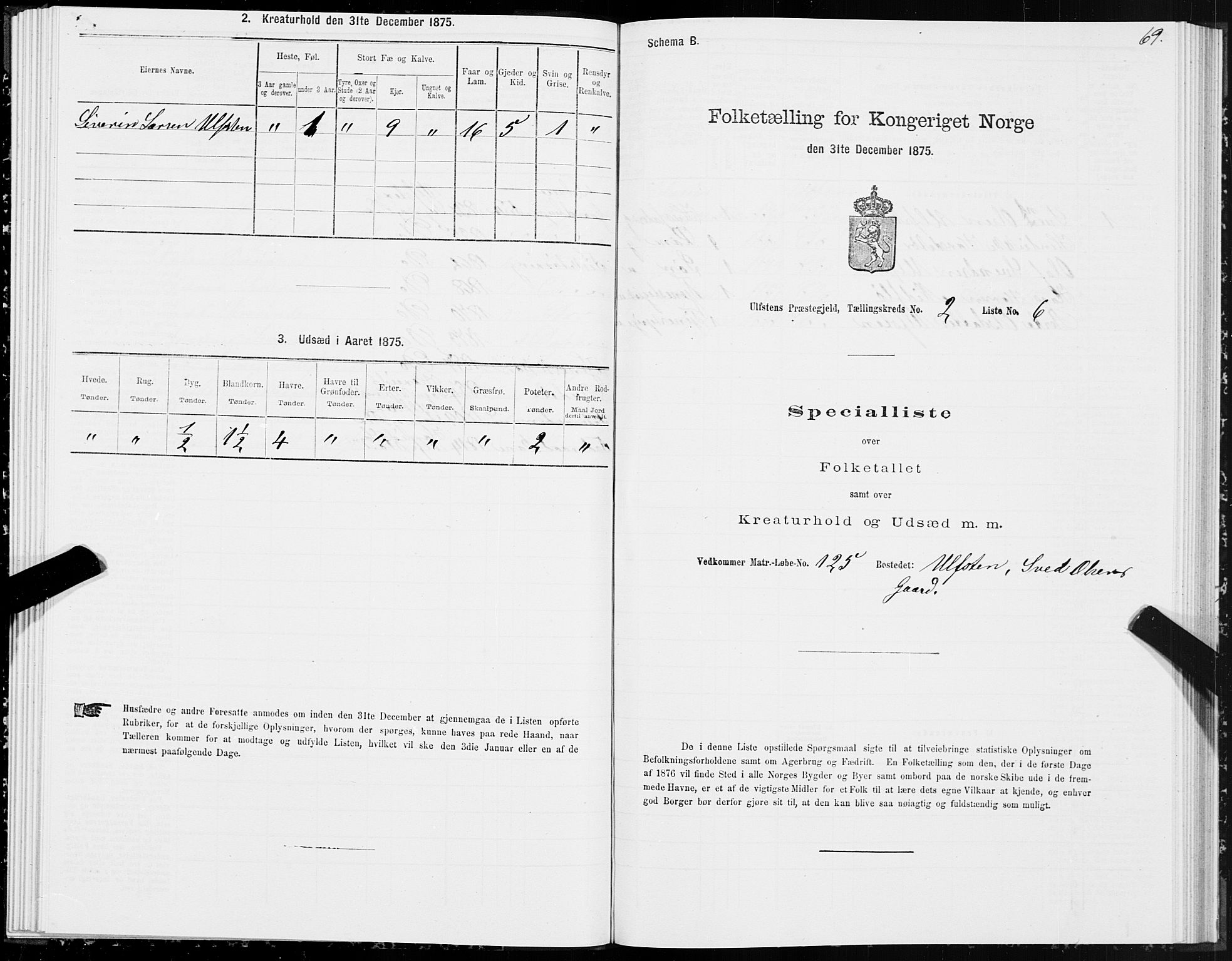 SAT, 1875 census for 1516P Ulstein, 1875, p. 1069