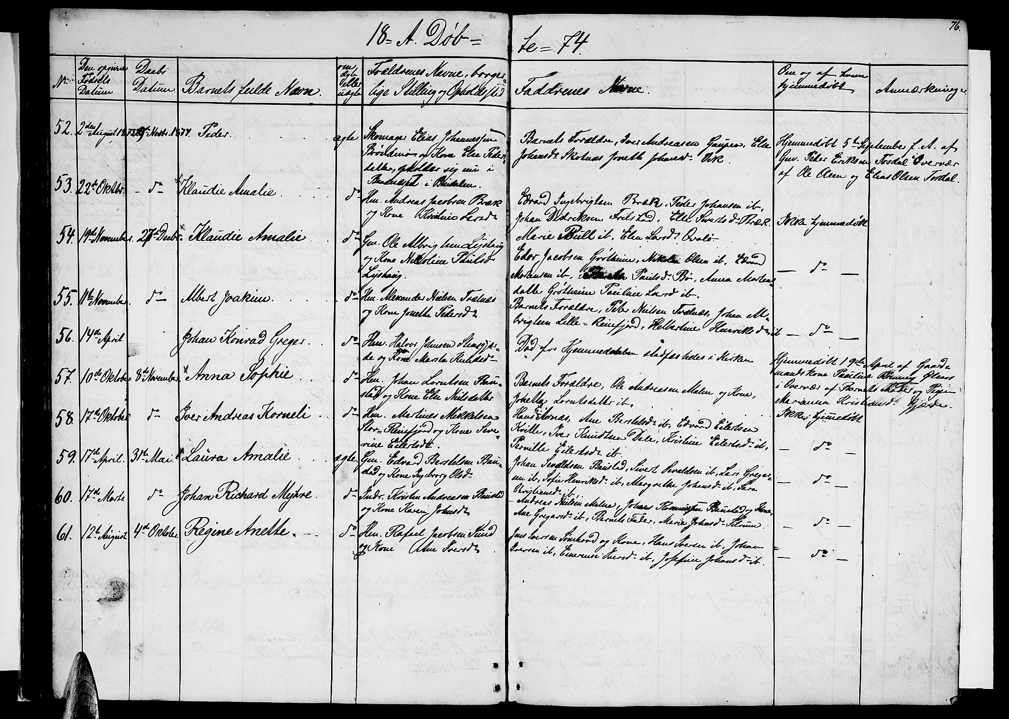 Ministerialprotokoller, klokkerbøker og fødselsregistre - Nordland, AV/SAT-A-1459/812/L0187: Parish register (copy) no. 812C05, 1850-1883, p. 76