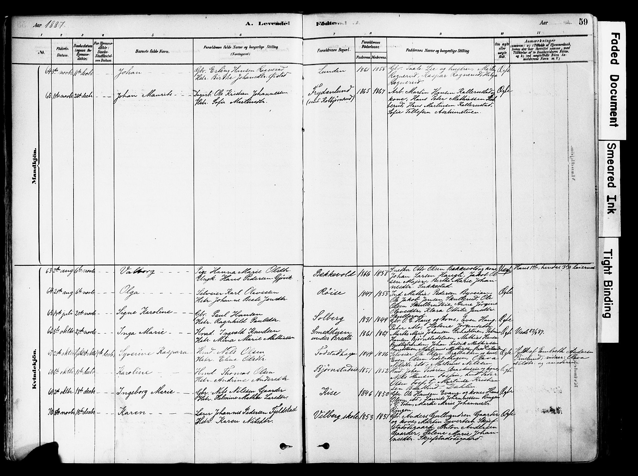 Østre Toten prestekontor, SAH/PREST-104/H/Ha/Haa/L0006: Parish register (official) no. 6 /1, 1878-1896, p. 59