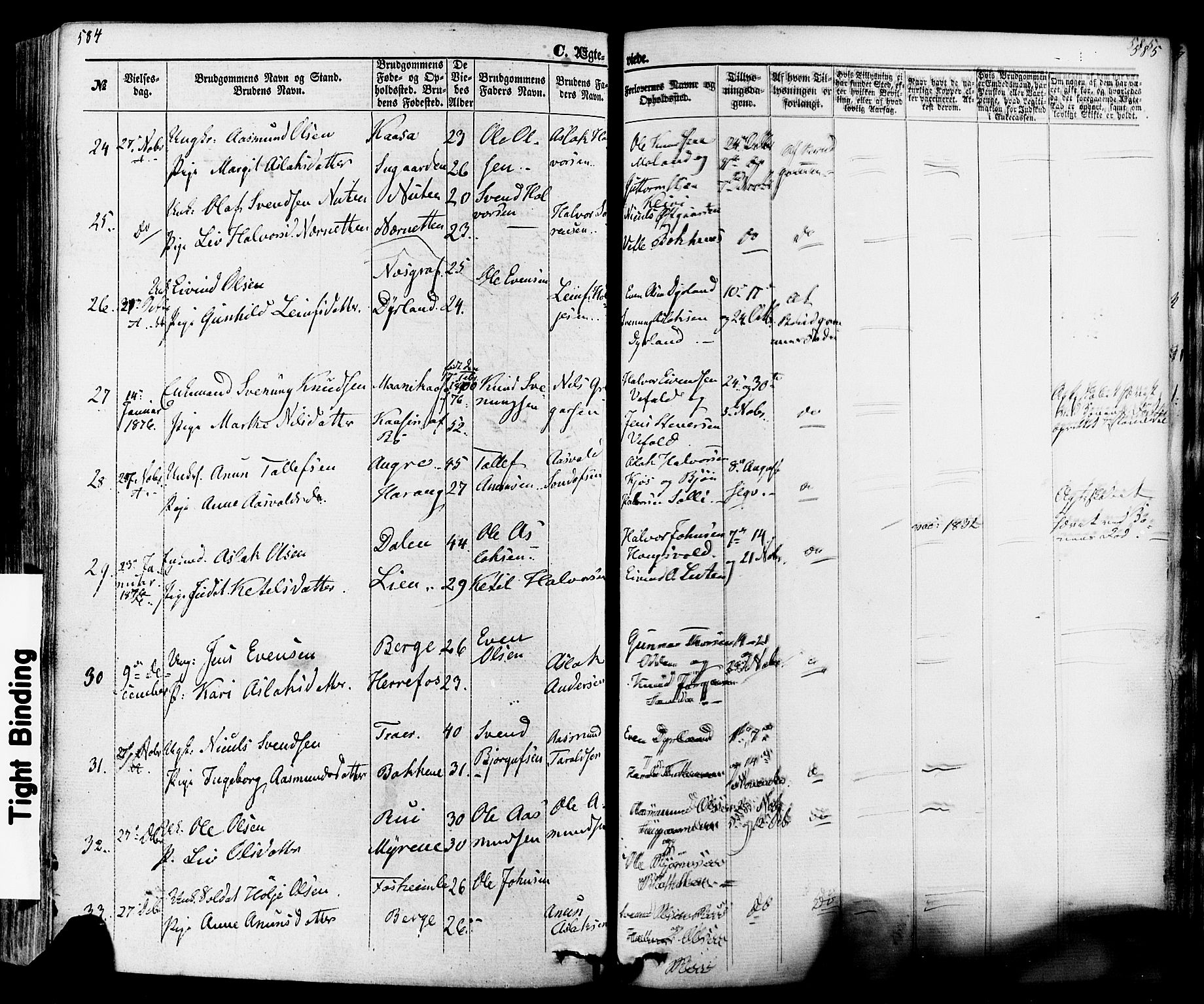 Seljord kirkebøker, AV/SAKO-A-20/F/Fa/L0013: Parish register (official) no. I 13, 1866-1876, p. 584-585