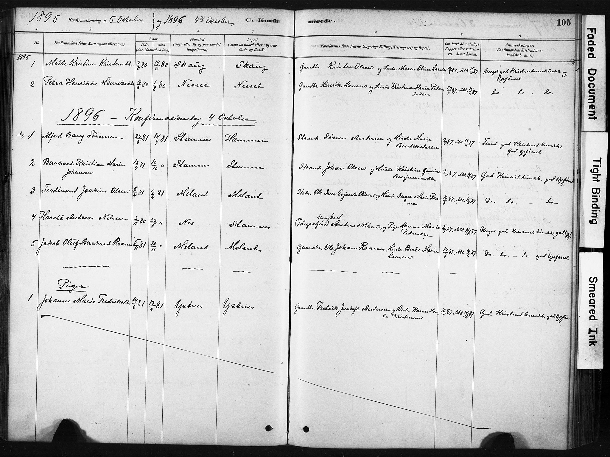 Ministerialprotokoller, klokkerbøker og fødselsregistre - Nordland, AV/SAT-A-1459/808/L0128: Parish register (official) no. 808A01, 1880-1902, p. 105