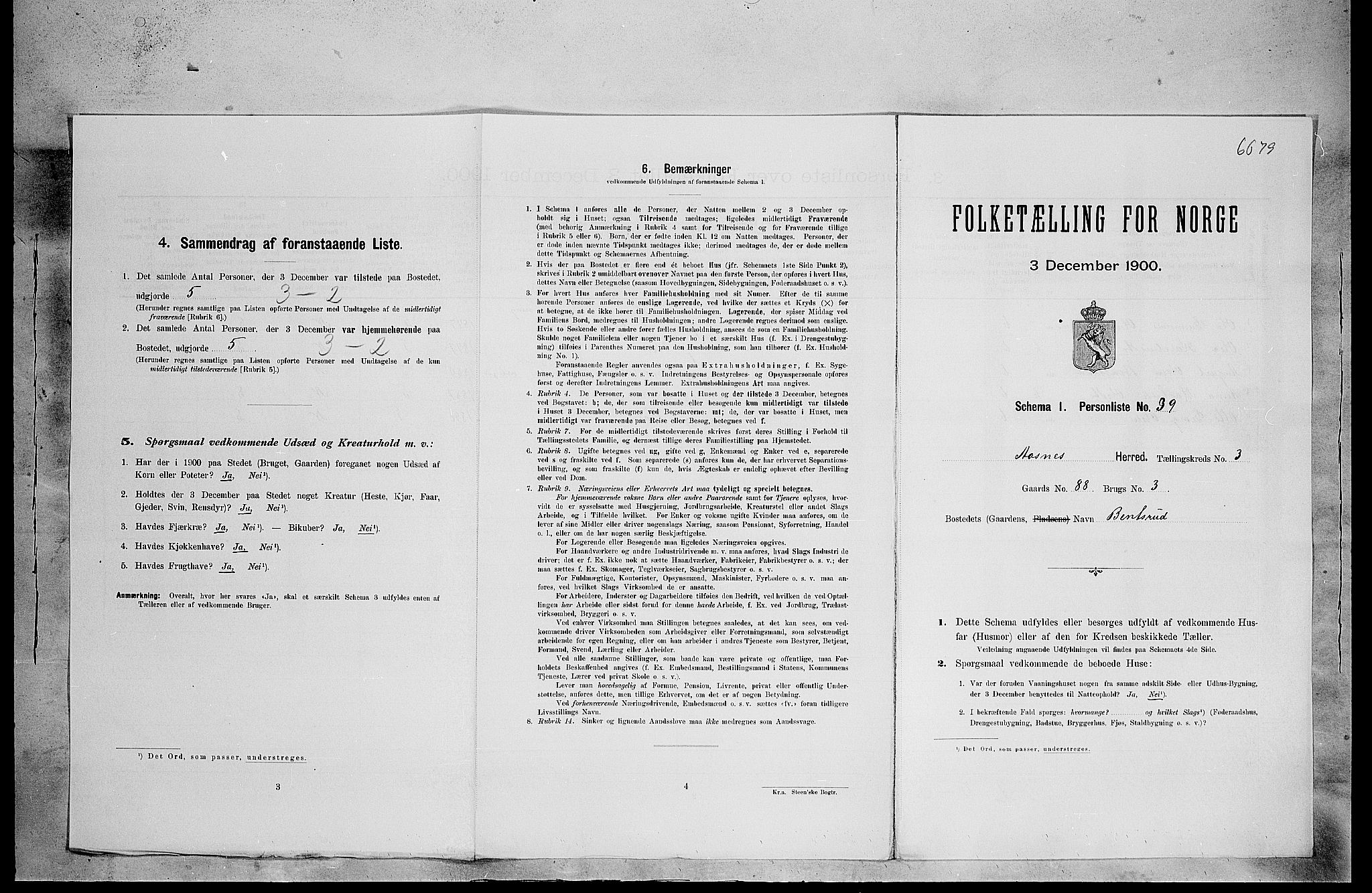 SAH, 1900 census for Åsnes, 1900, p. 496