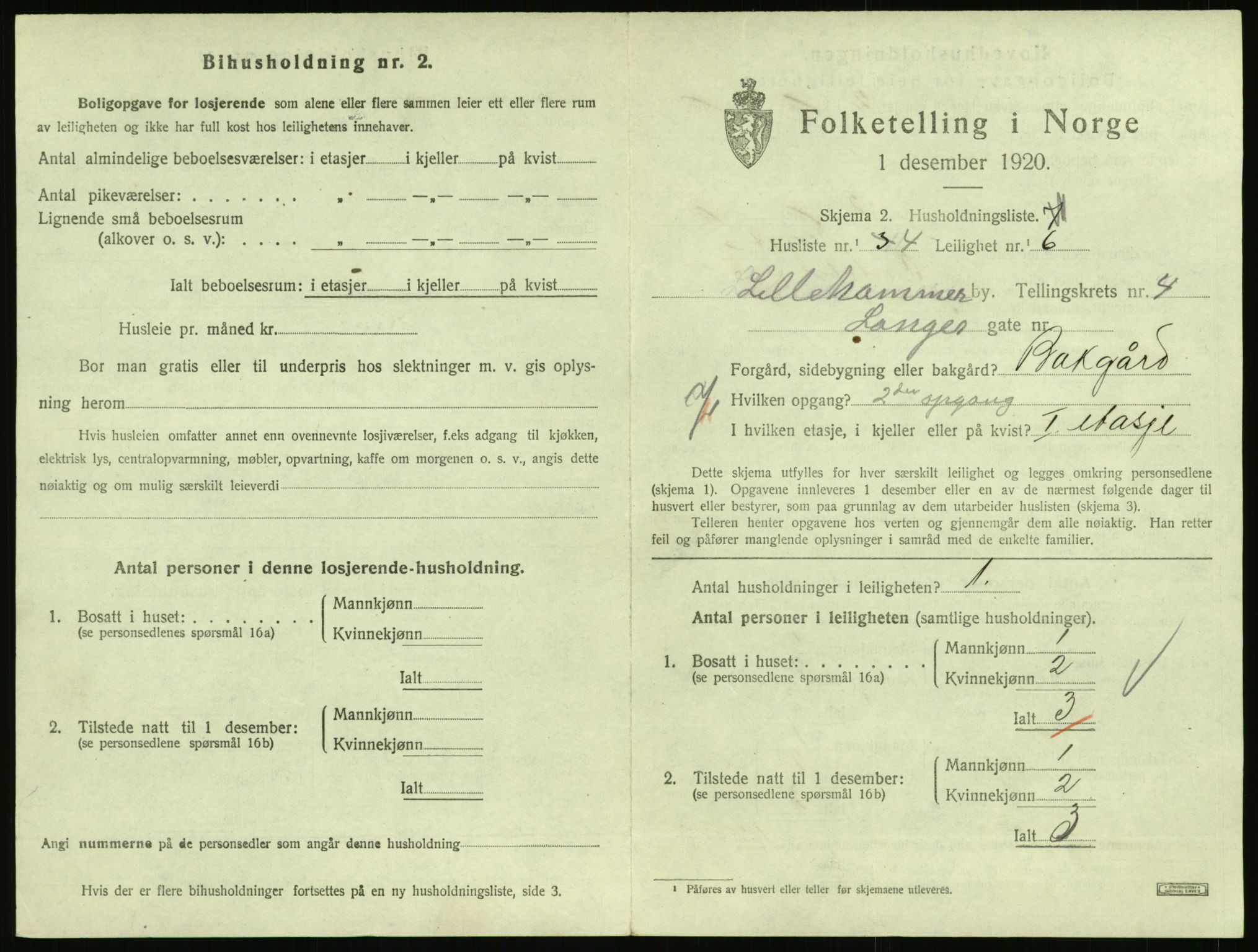 SAH, 1920 census for Lillehammer, 1920, p. 1946