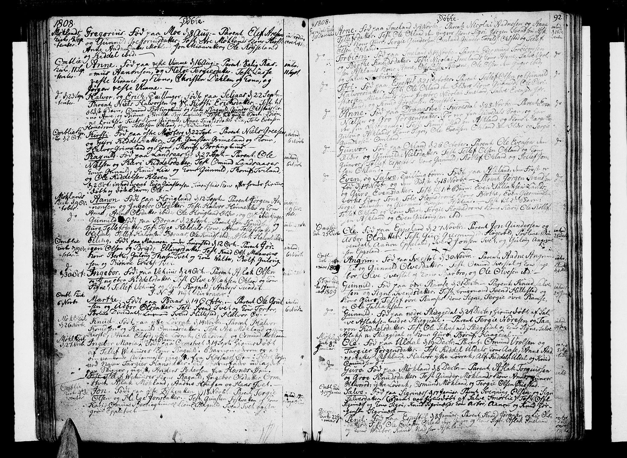 Åmli sokneprestkontor, SAK/1111-0050/F/Fa/Fac/L0005: Parish register (official) no. A 5, 1796-1816, p. 92