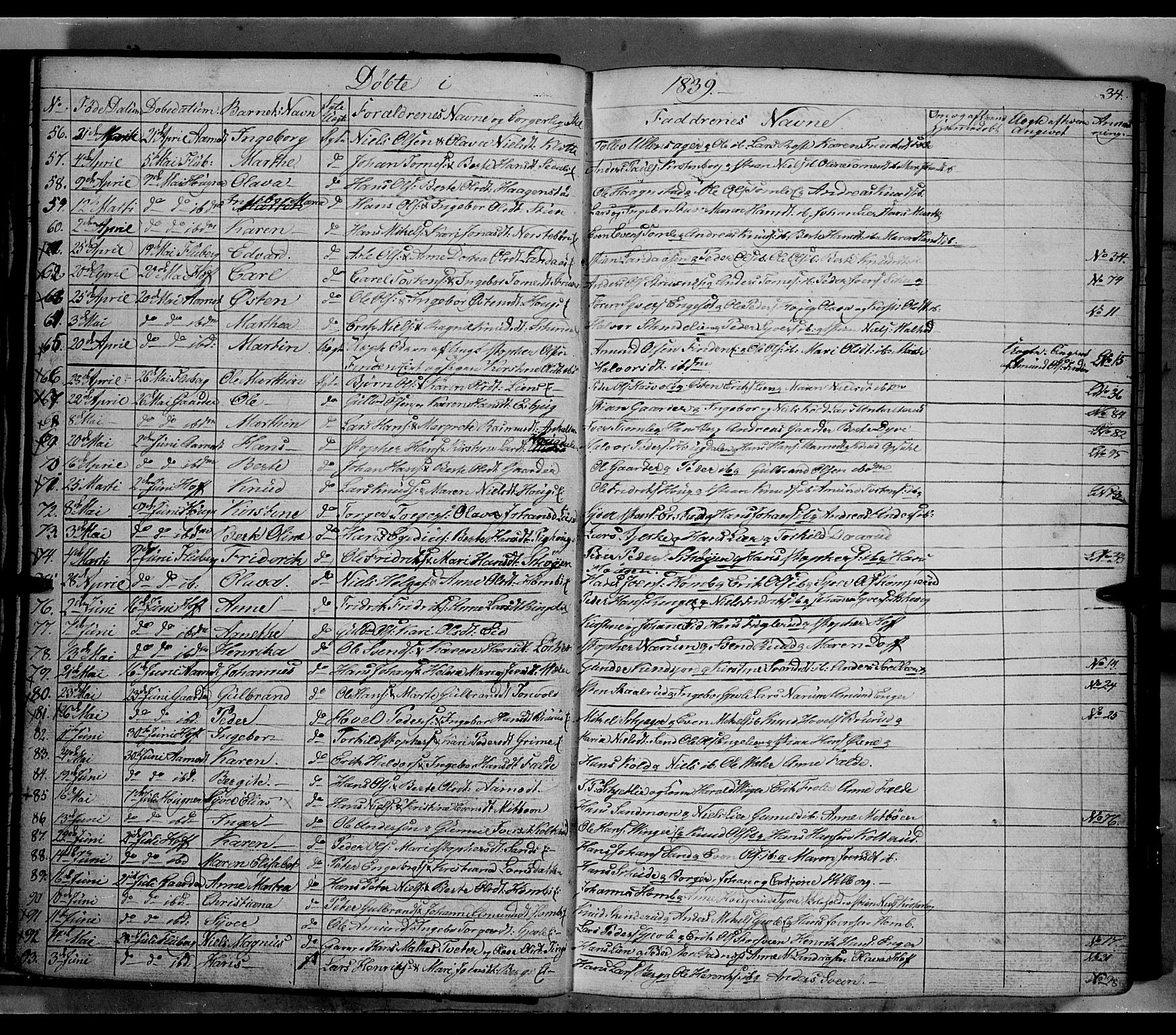 Land prestekontor, AV/SAH-PREST-120/H/Ha/Hab/L0002: Parish register (copy) no. 2, 1833-1849, p. 34