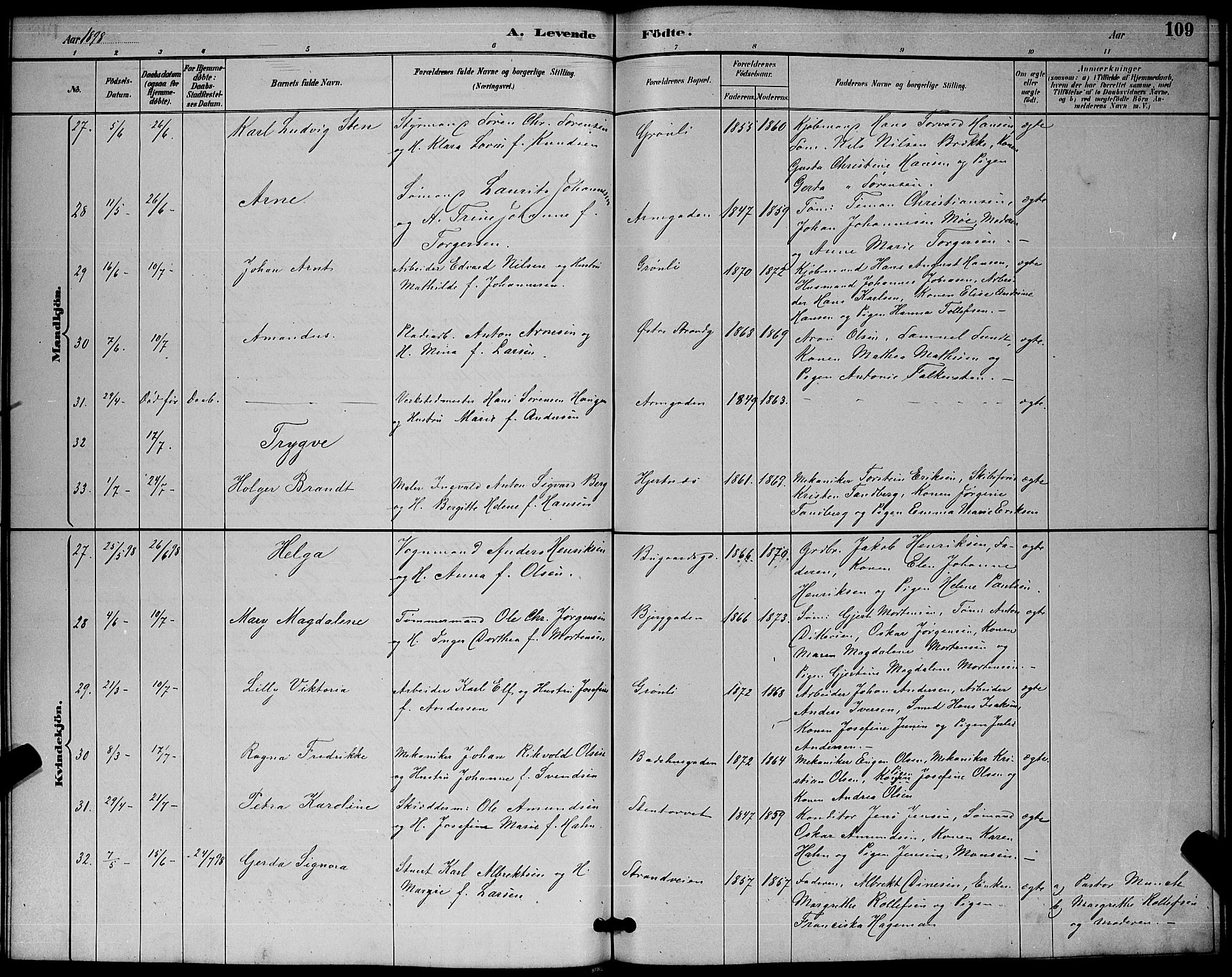 Sandefjord kirkebøker, AV/SAKO-A-315/G/Ga/L0001: Parish register (copy) no. 1, 1885-1903, p. 109