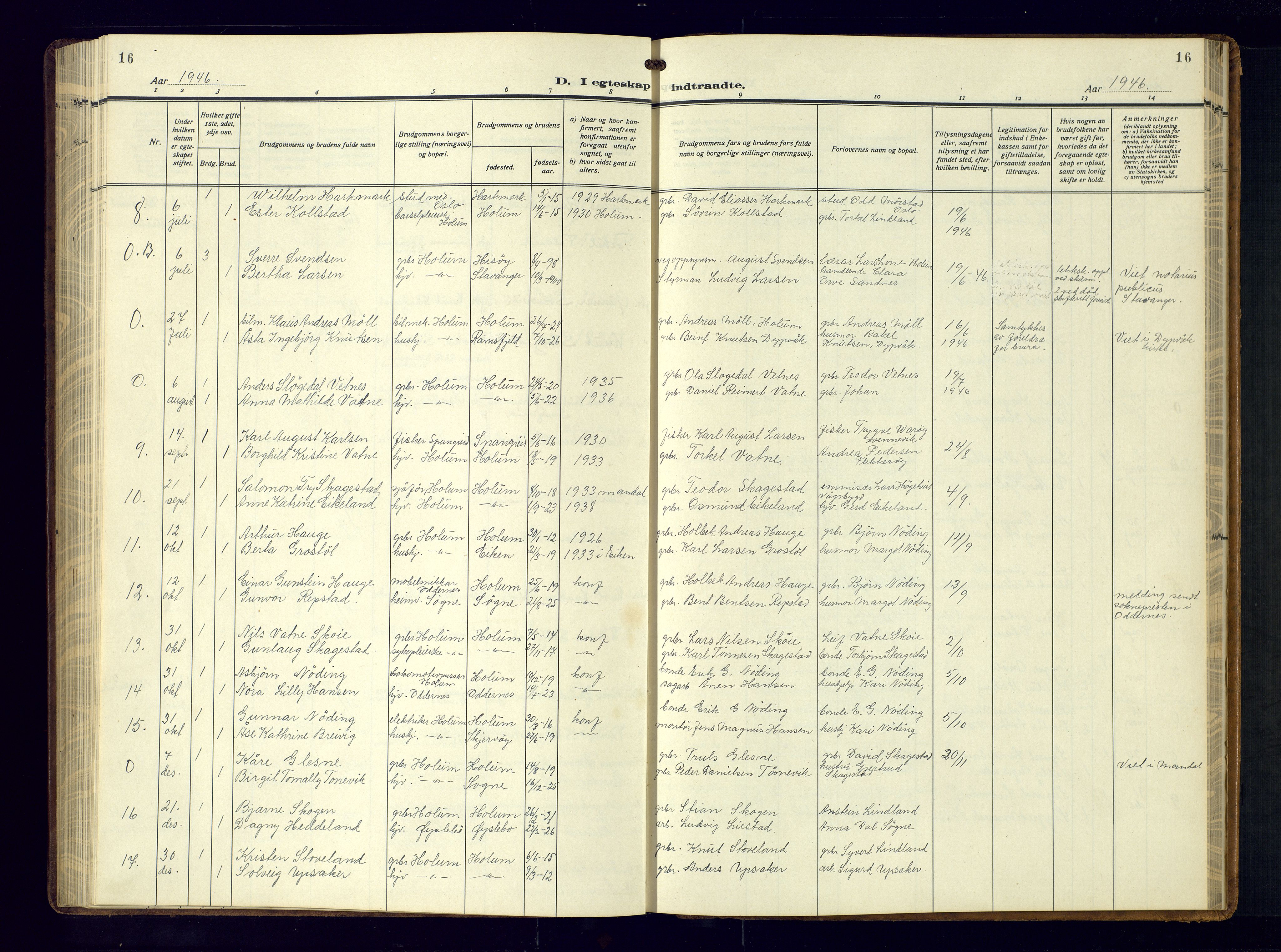 Holum sokneprestkontor, SAK/1111-0022/F/Fb/Fba/L0007: Parish register (copy) no. B-7, 1933-1960, p. 16