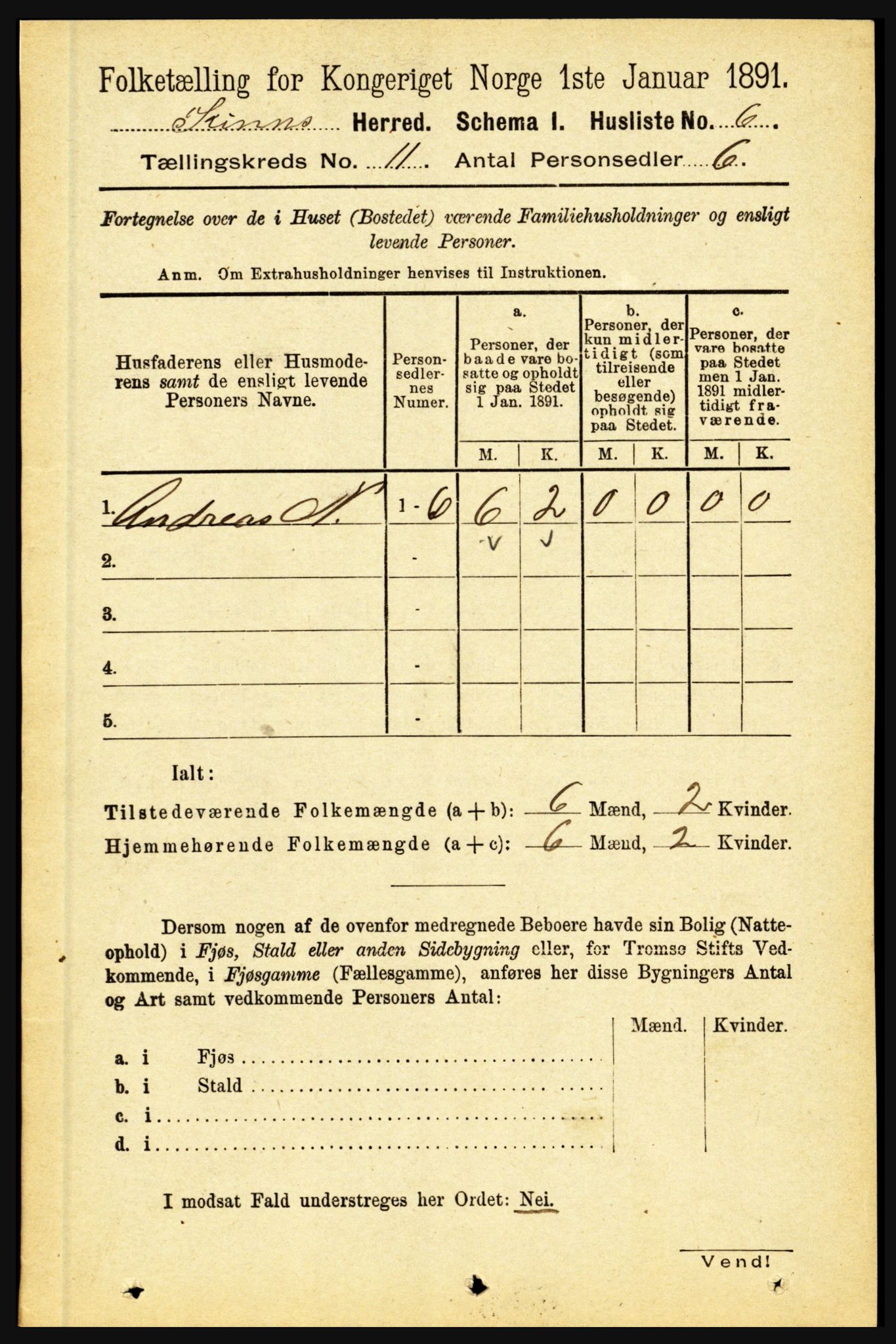 RA, 1891 census for 1437 Kinn, 1891, p. 3993