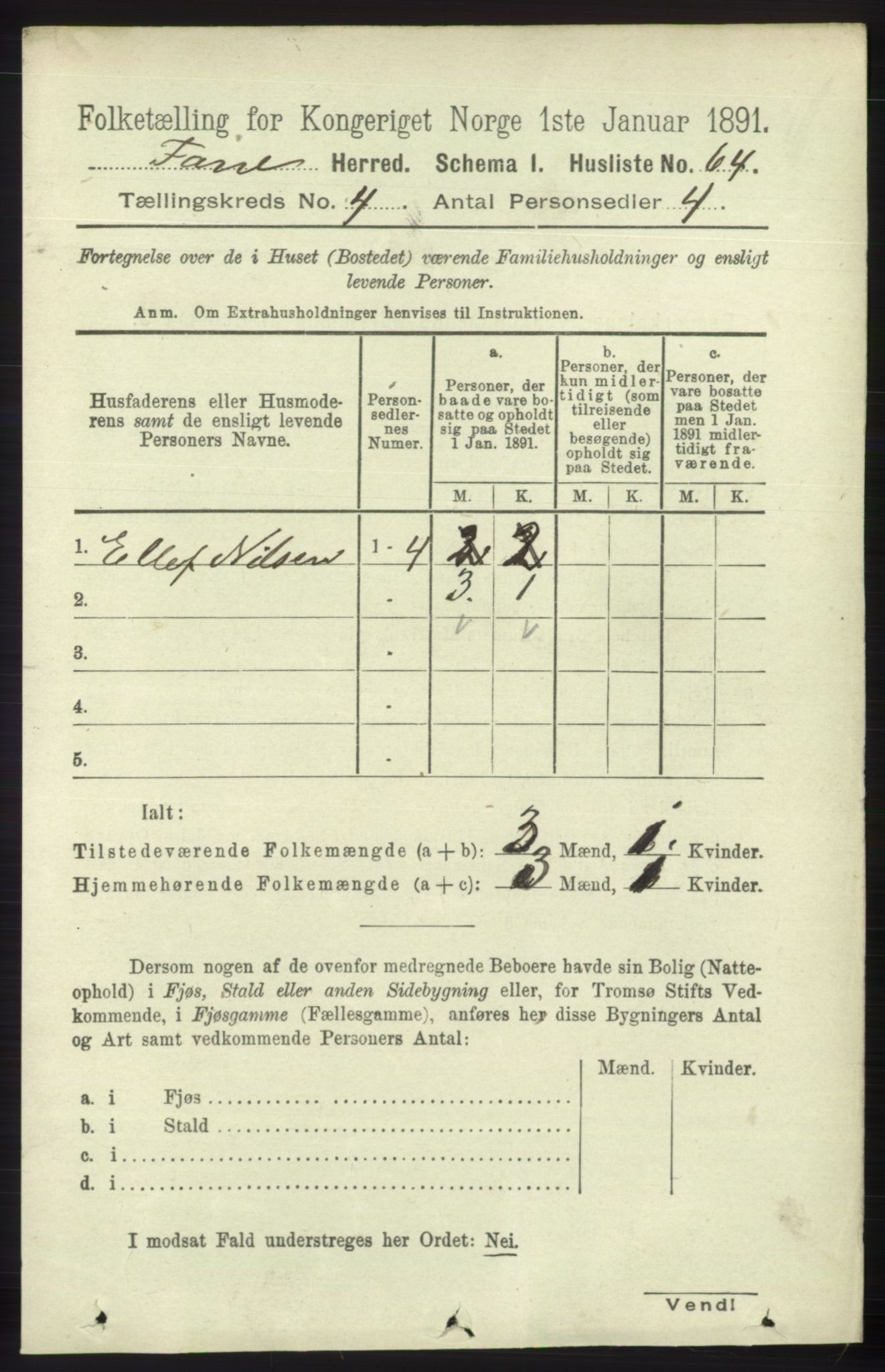 RA, 1891 census for 1249 Fana, 1891, p. 1591