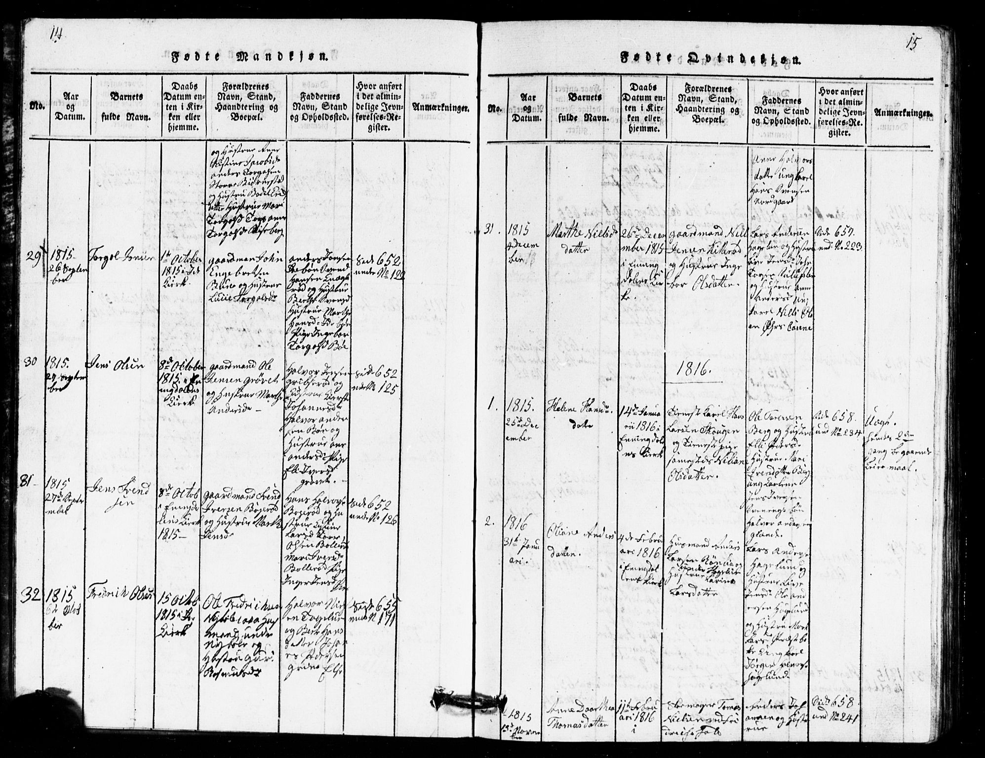 Idd prestekontor Kirkebøker, AV/SAO-A-10911/G/Ga/L0001: Parish register (copy) no. I 1, 1815-1826, p. 14-15