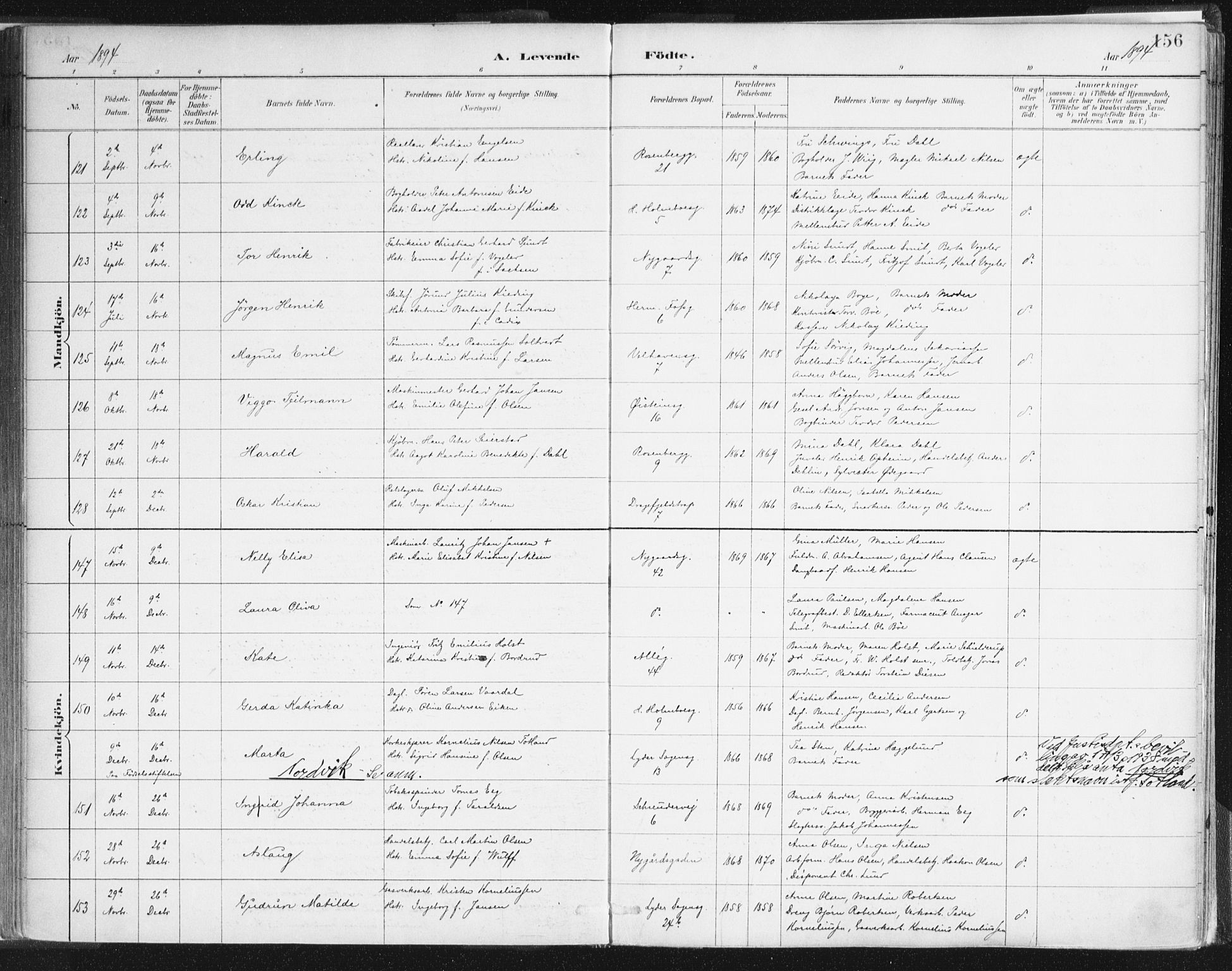 Johanneskirken sokneprestembete, AV/SAB-A-76001/H/Haa/L0001: Parish register (official) no. A 1, 1885-1900, p. 156