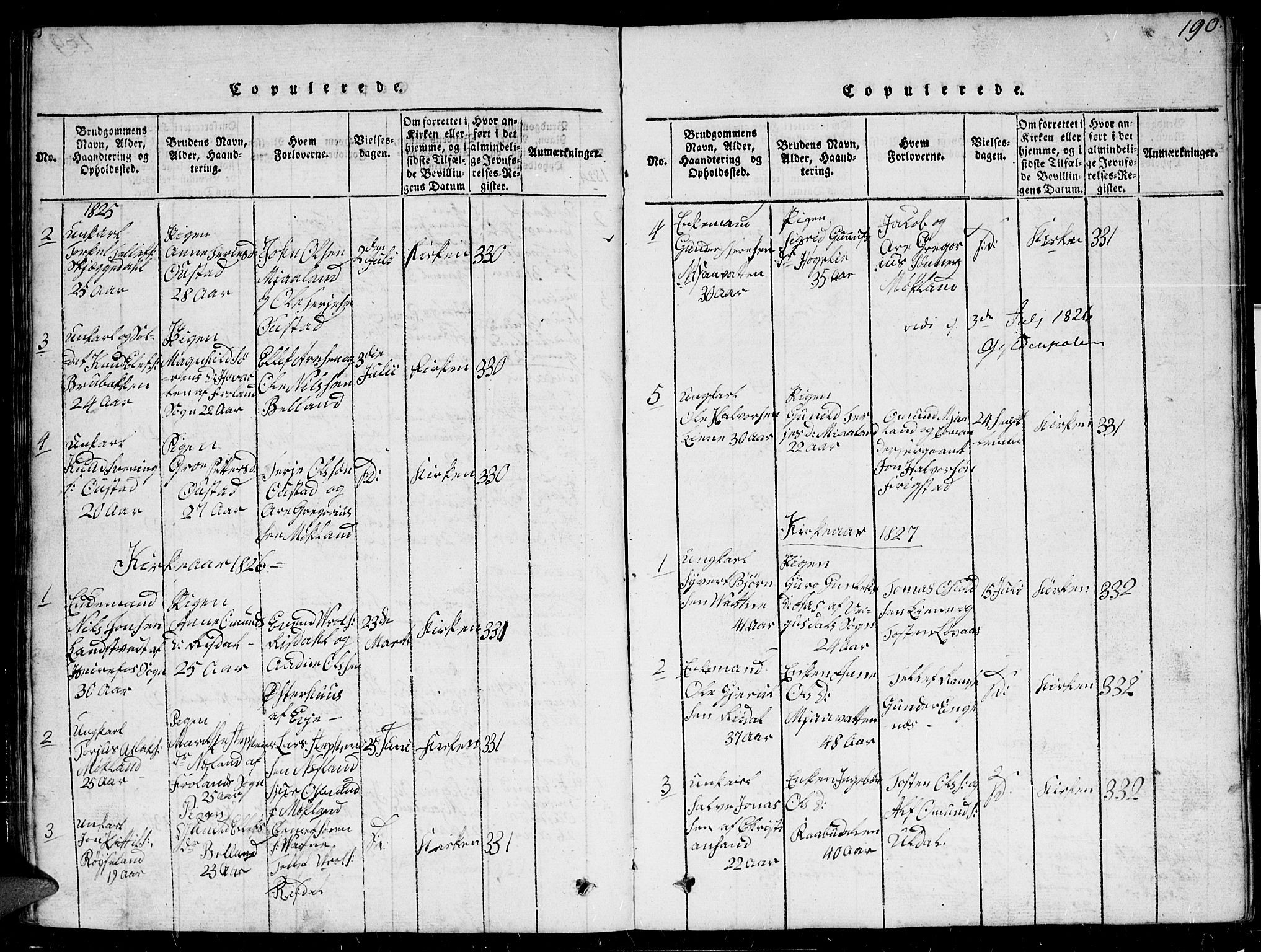 Herefoss sokneprestkontor, AV/SAK-1111-0019/F/Fb/Fbc/L0001: Parish register (copy) no. B 1, 1816-1866, p. 190