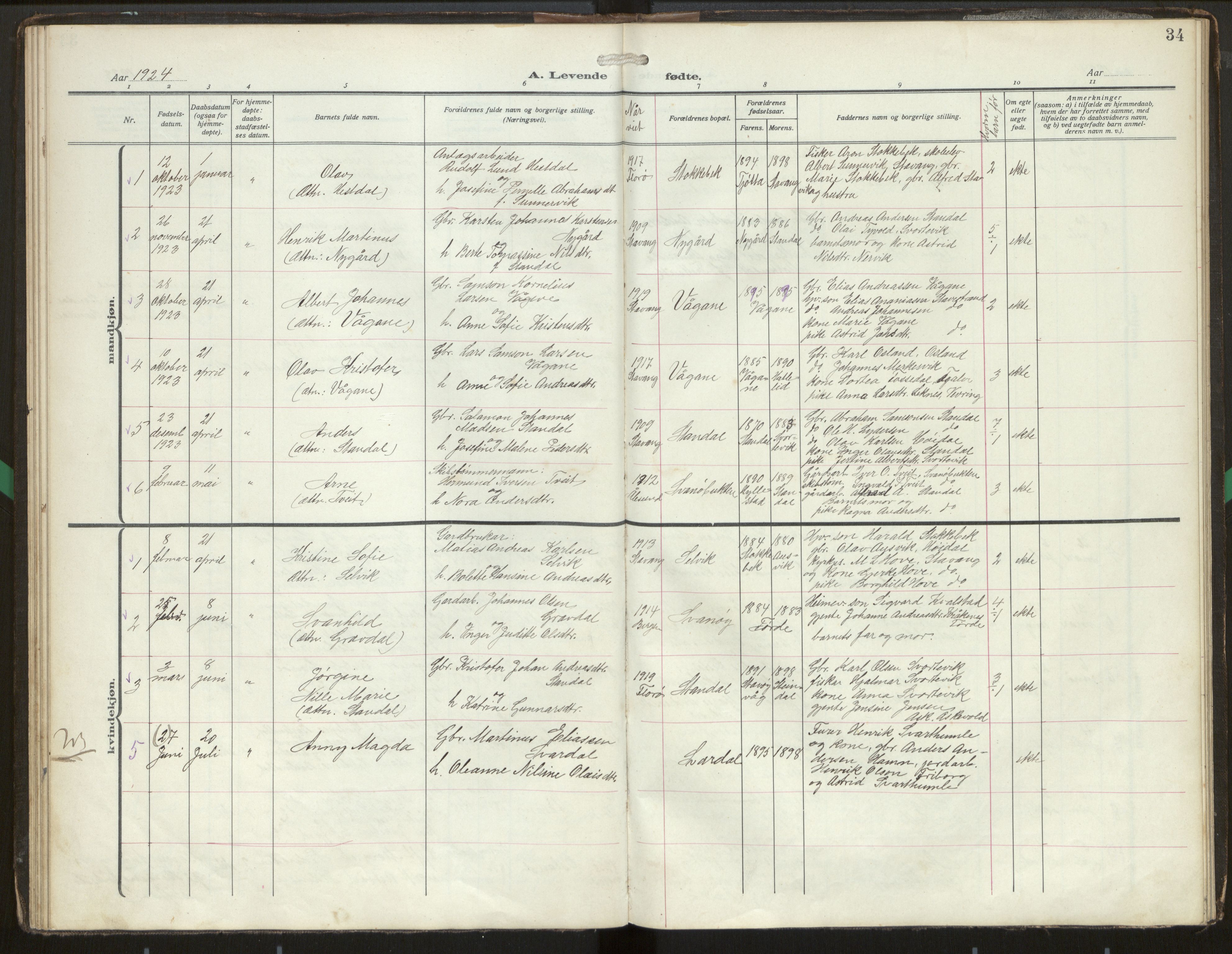 Kinn sokneprestembete, SAB/A-80801/H/Hab/Habc/L0004: Parish register (copy) no. C 4, 1914-1943, p. 34