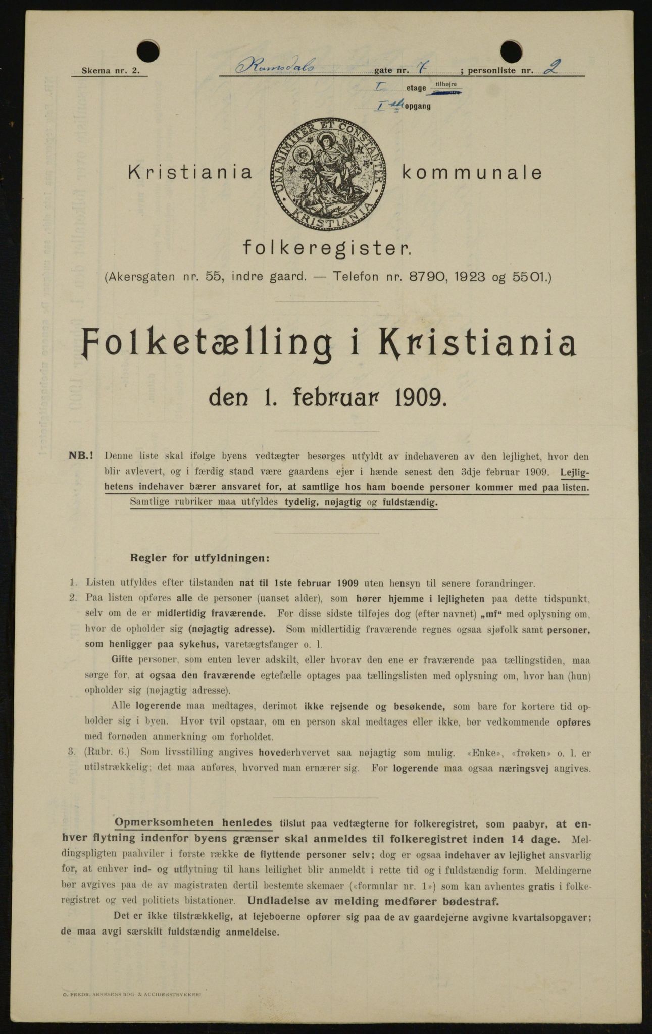 OBA, Municipal Census 1909 for Kristiania, 1909, p. 75486