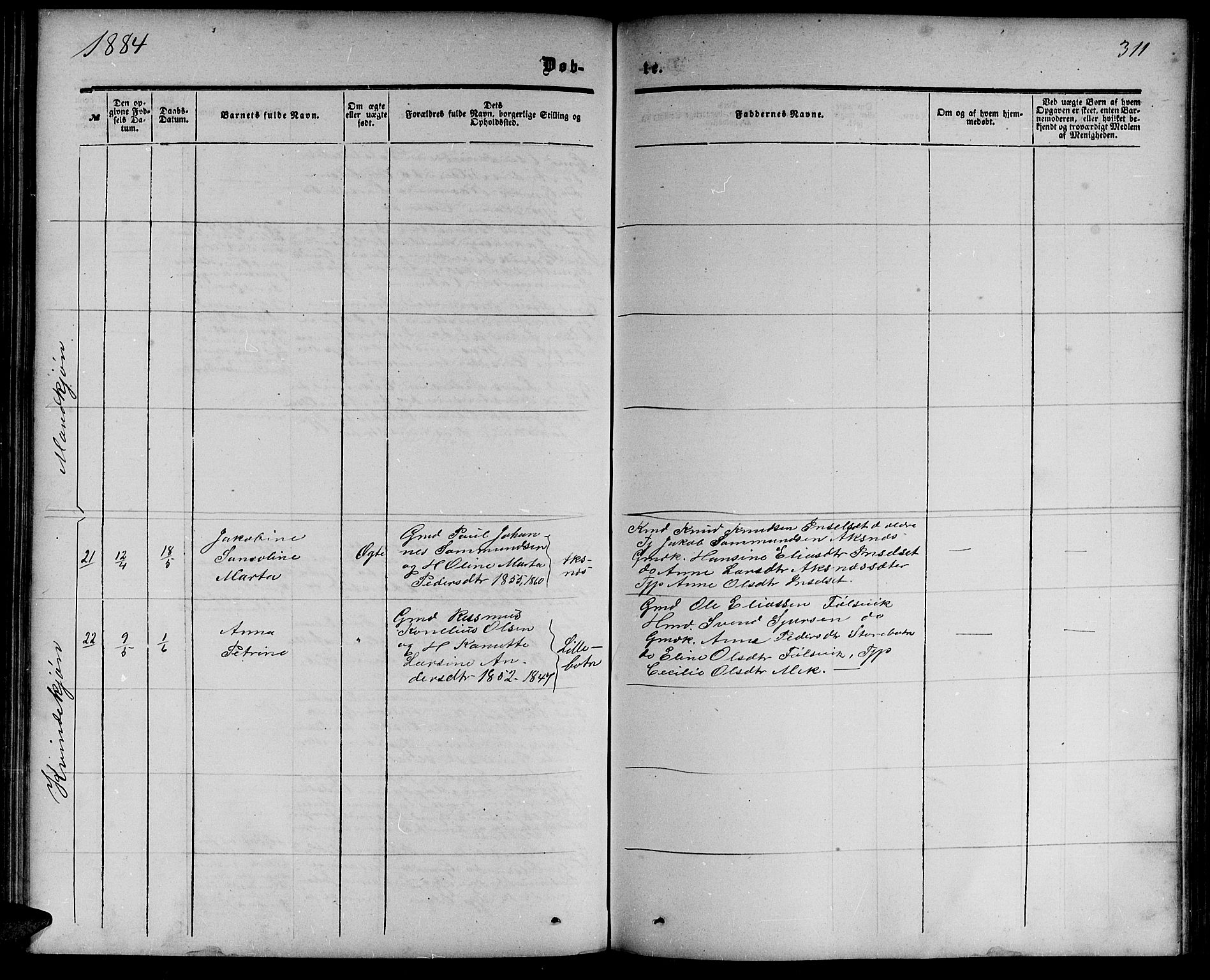 Ministerialprotokoller, klokkerbøker og fødselsregistre - Møre og Romsdal, AV/SAT-A-1454/511/L0157: Parish register (copy) no. 511C03, 1864-1884, p. 311