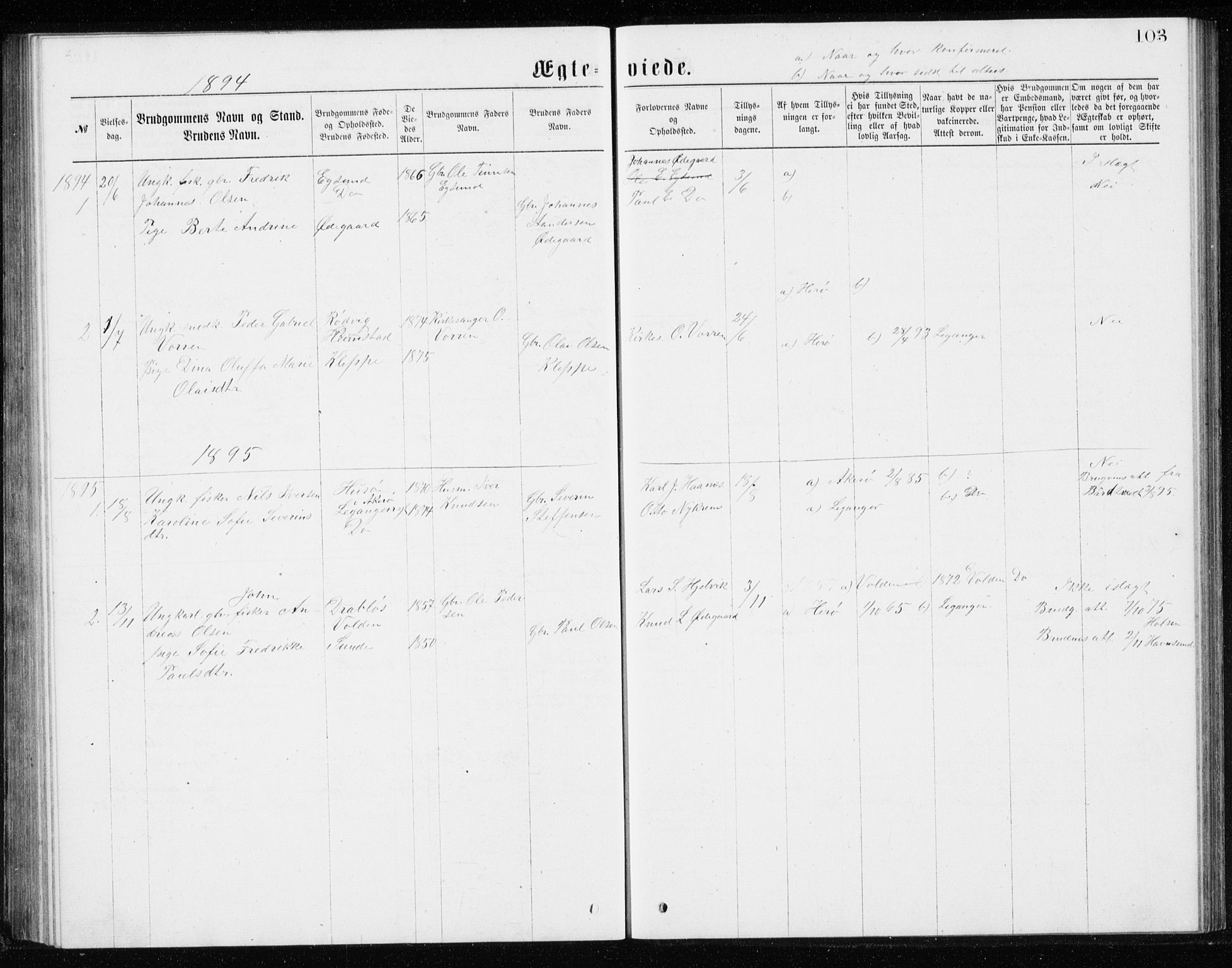 Ministerialprotokoller, klokkerbøker og fødselsregistre - Møre og Romsdal, SAT/A-1454/508/L0097: Parish register (copy) no. 508C01, 1873-1897, p. 103