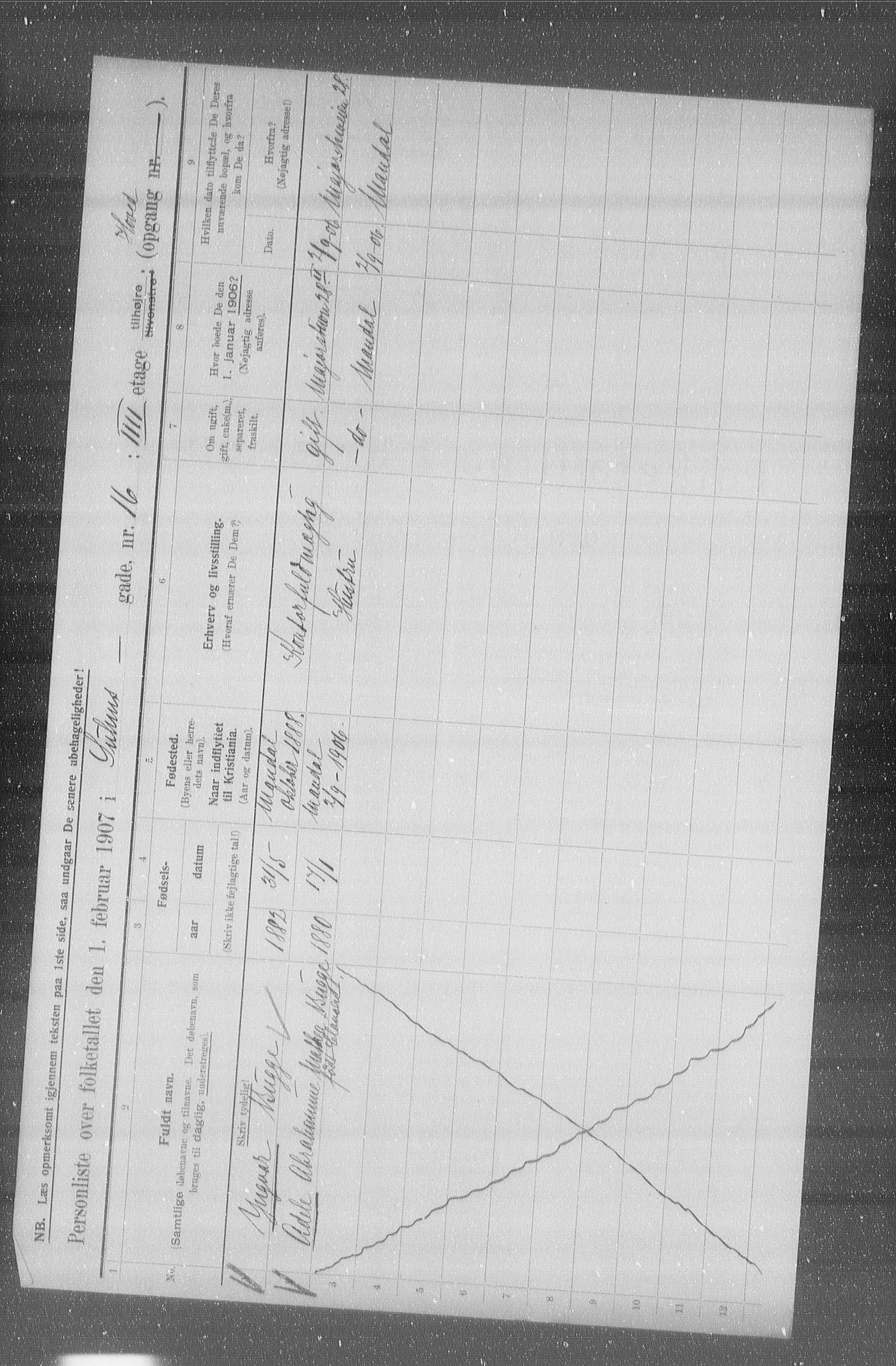 OBA, Municipal Census 1907 for Kristiania, 1907, p. 53307