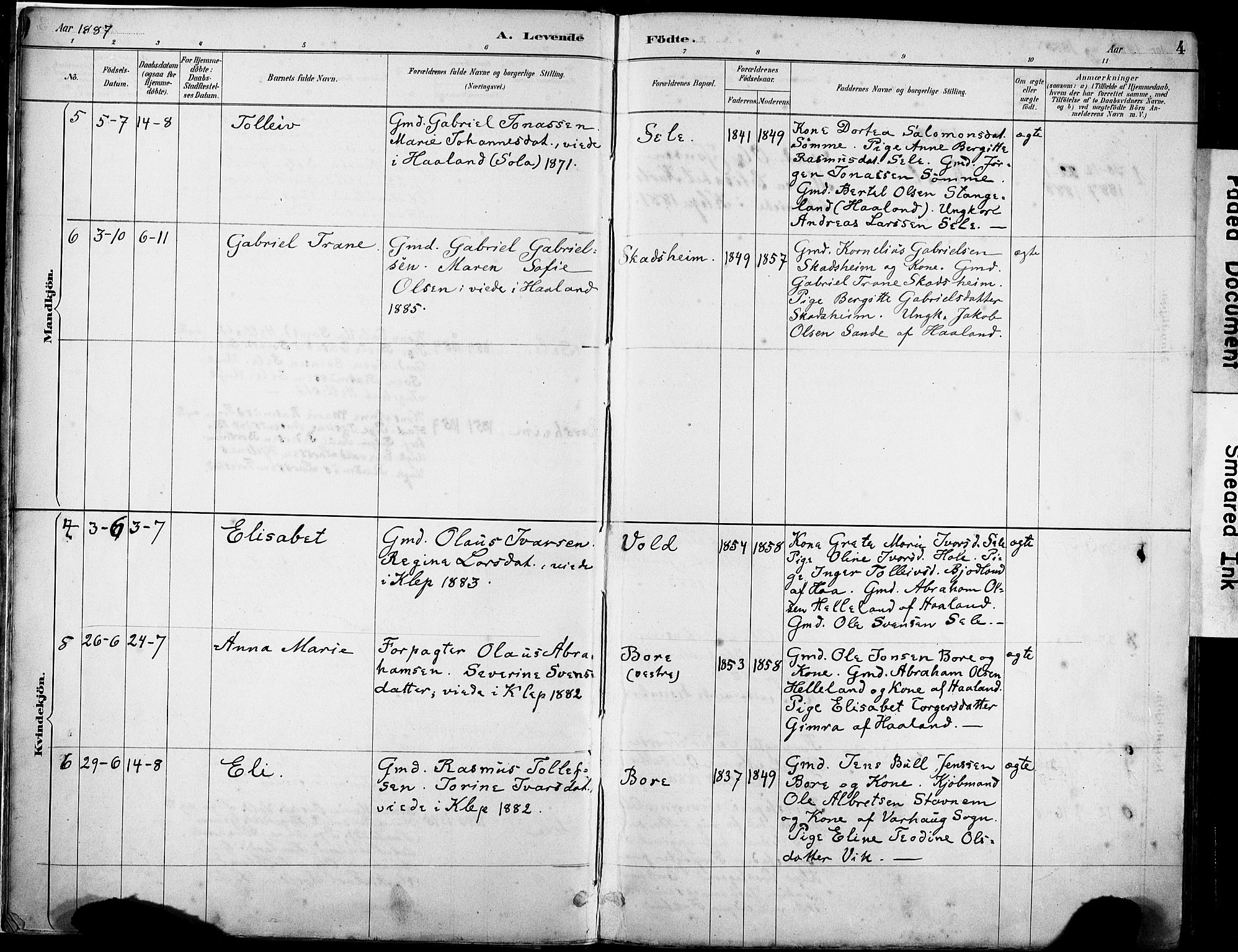 Klepp sokneprestkontor, SAST/A-101803/001/3/30BA/L0008: Parish register (official) no. A 9, 1886-1919, p. 4