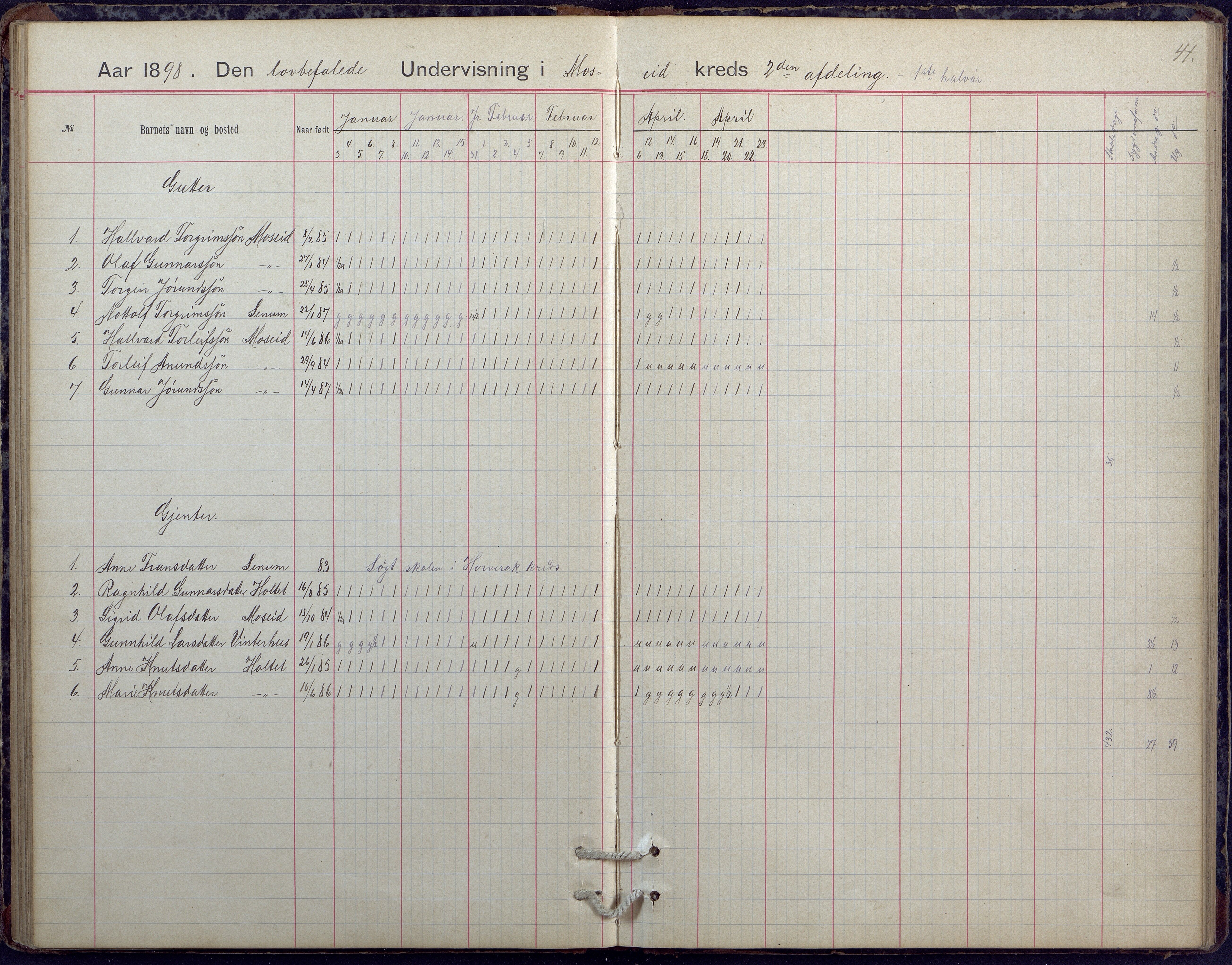 Hornnes kommune, Moi, Moseid, Kjetså skolekretser, AAKS/KA0936-550e/F1/L0005: Dagbok. Moseid, Moi, 1892-1908, p. 41