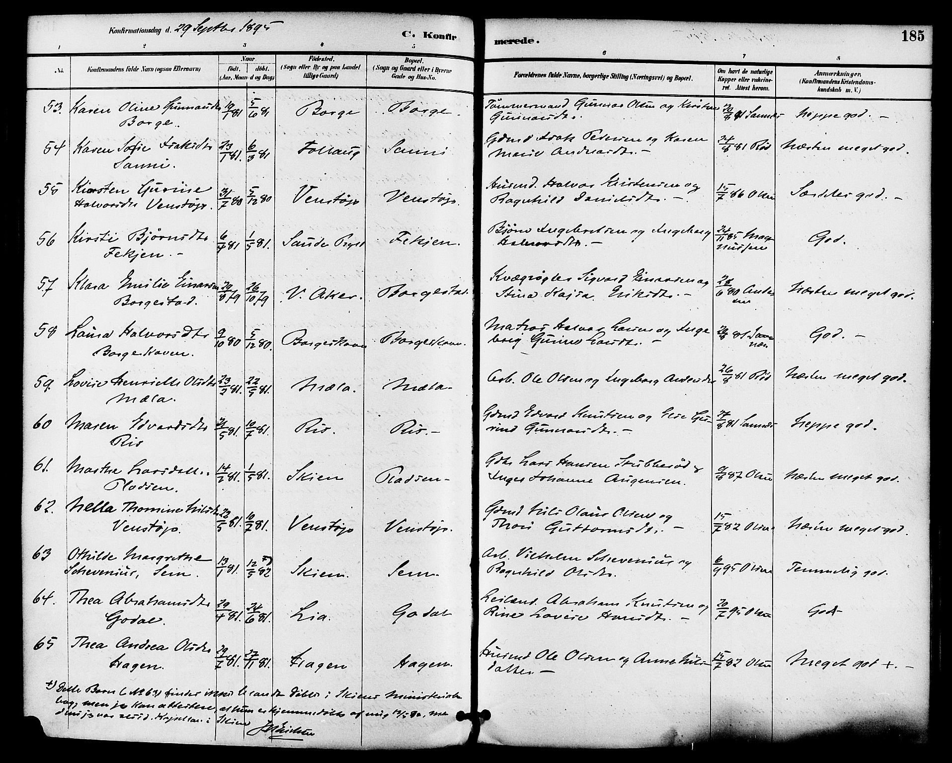 Gjerpen kirkebøker, AV/SAKO-A-265/F/Fa/L0010: Parish register (official) no. I 10, 1886-1895, p. 185