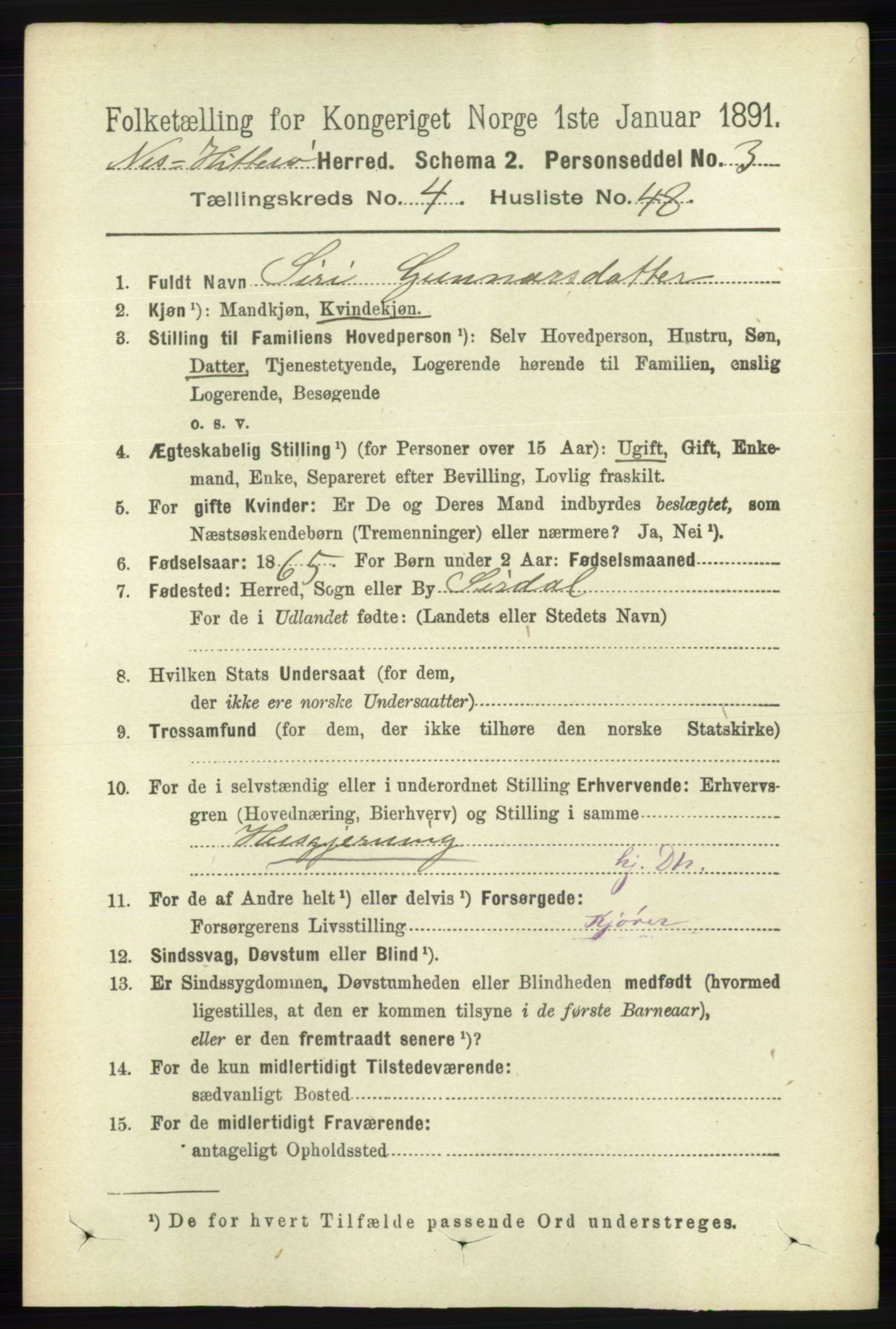 RA, 1891 census for 1043 Hidra og Nes, 1891, p. 1733