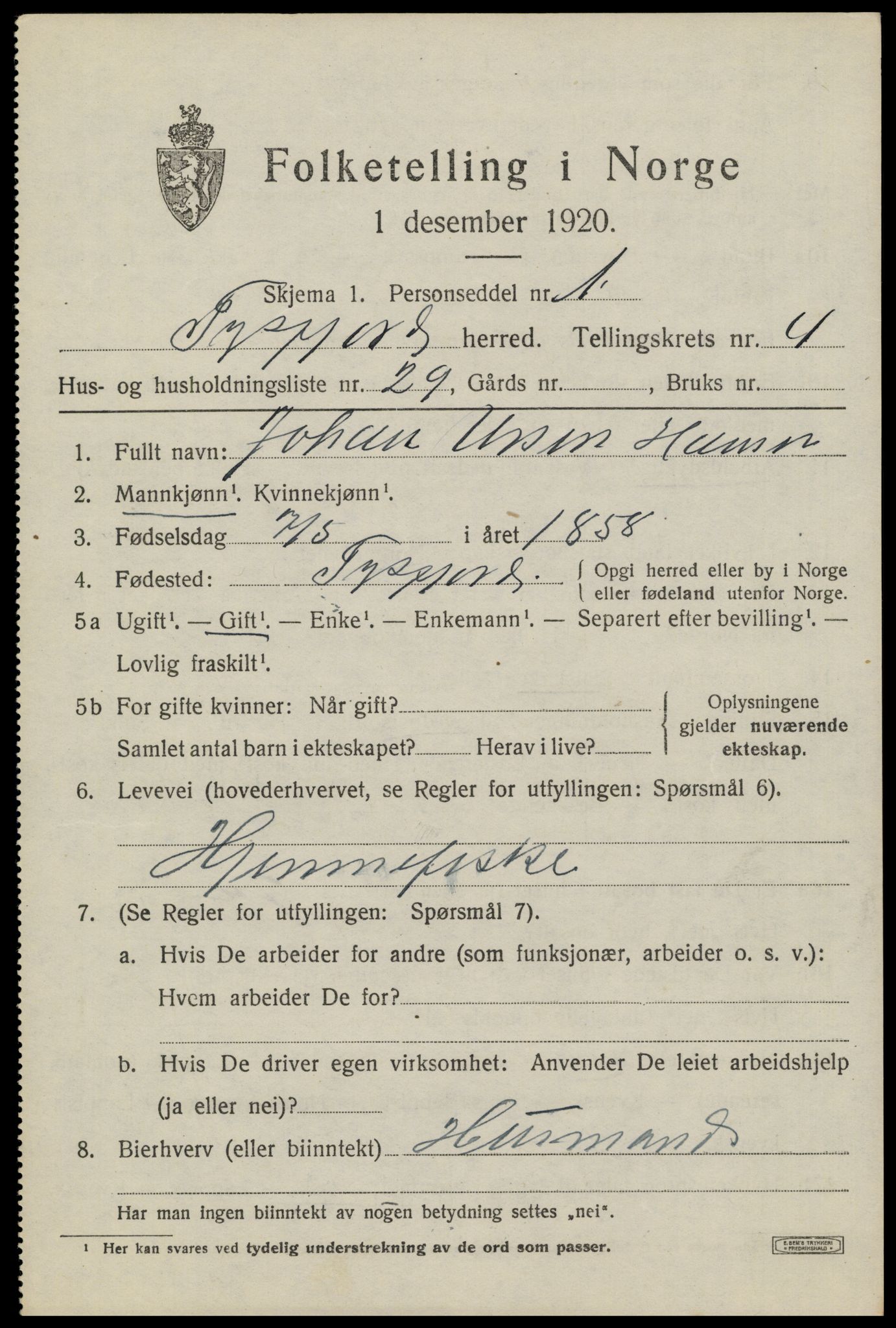 SAT, 1920 census for Tysfjord, 1920, p. 3557