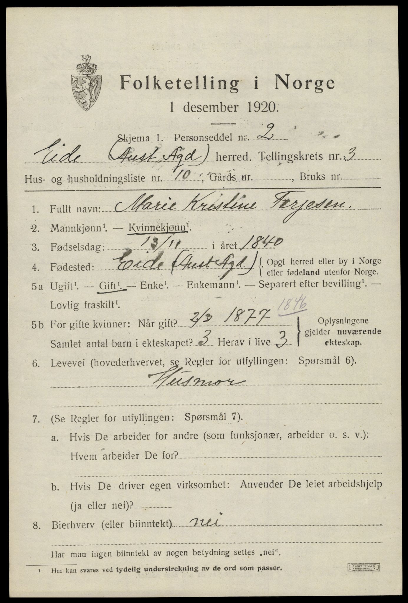 SAK, 1920 census for Eide, 1920, p. 1022