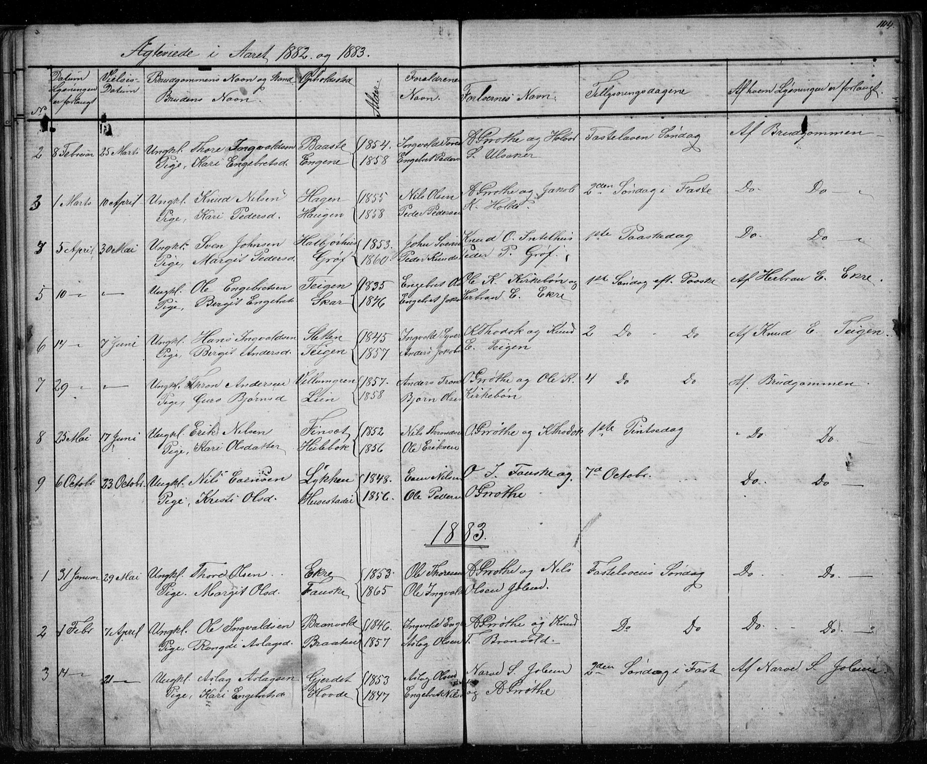 Gol kirkebøker, AV/SAKO-A-226/G/Gb/L0005: Parish register (copy) no. II 5, 1875-1891, p. 104