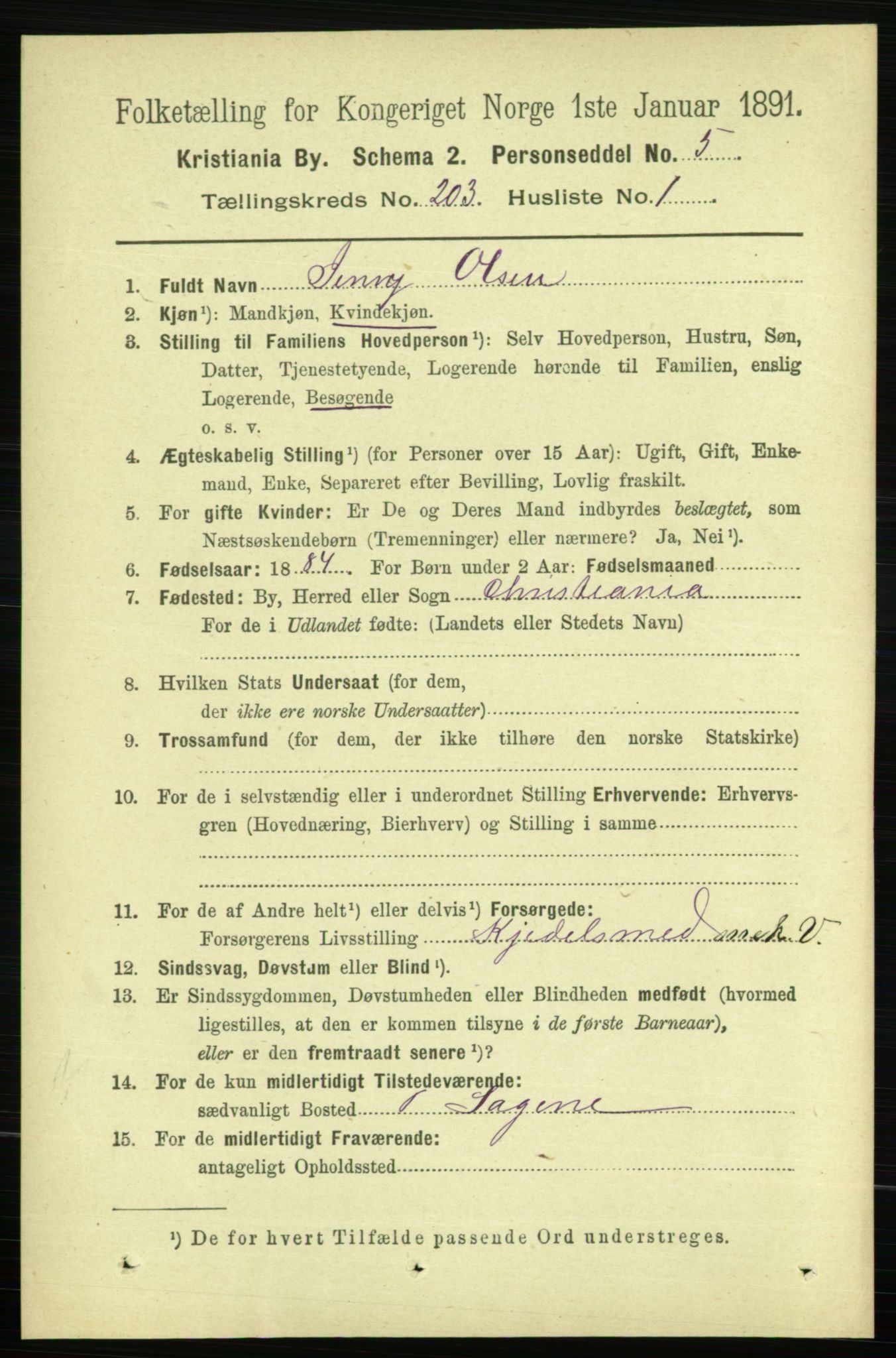 RA, 1891 census for 0301 Kristiania, 1891, p. 122107