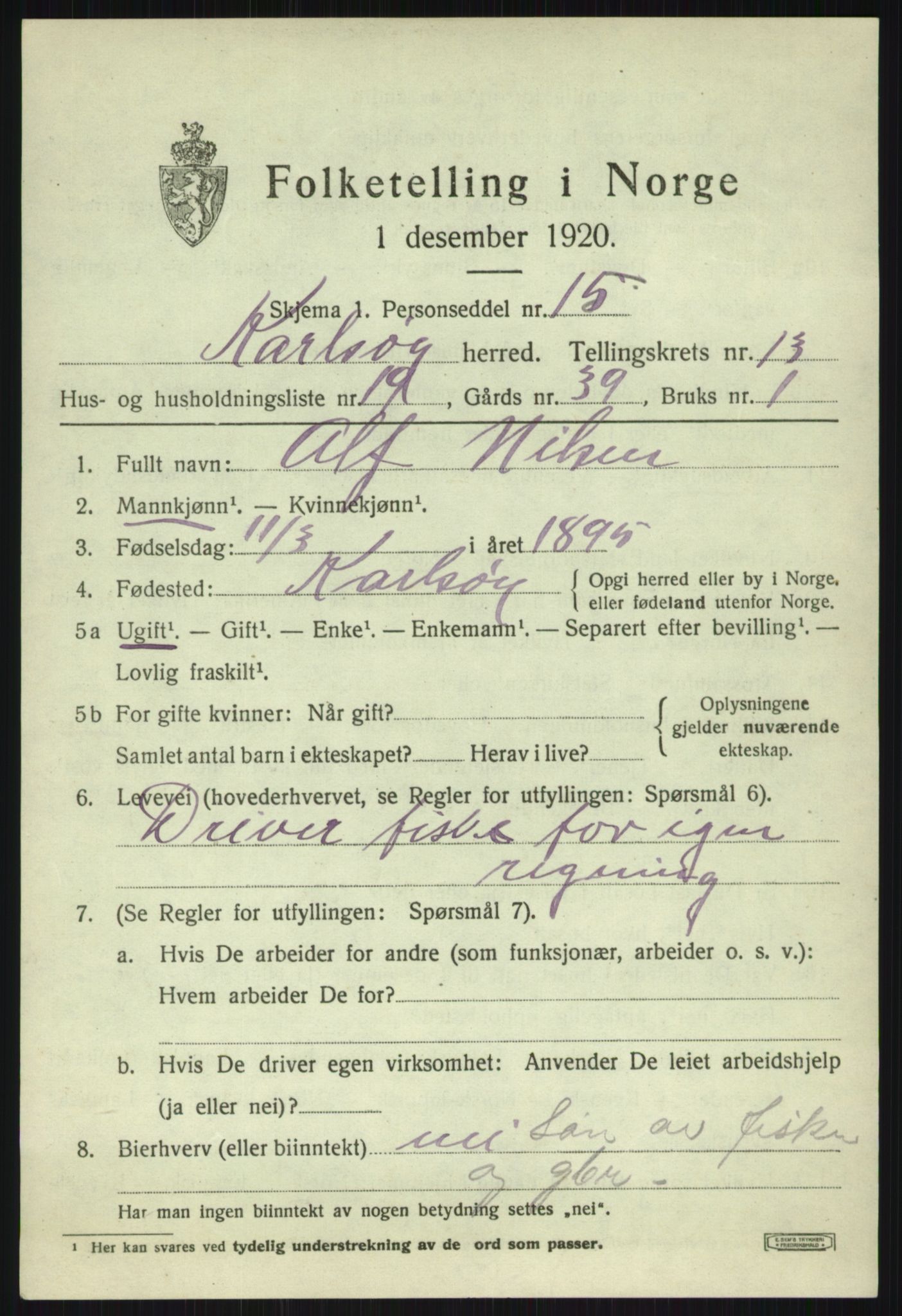 SATØ, 1920 census for Karlsøy, 1920, p. 4846