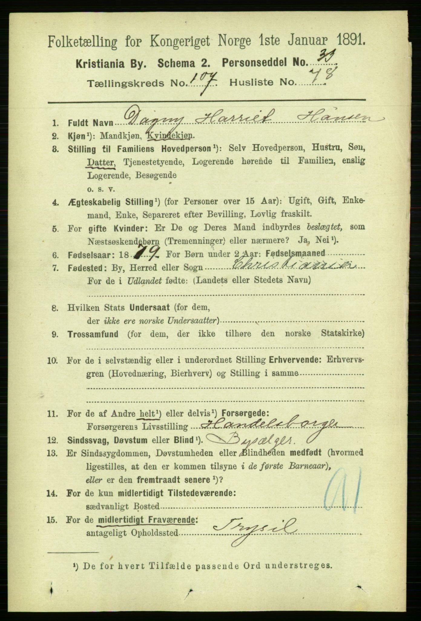 RA, 1891 census for 0301 Kristiania, 1891, p. 55309