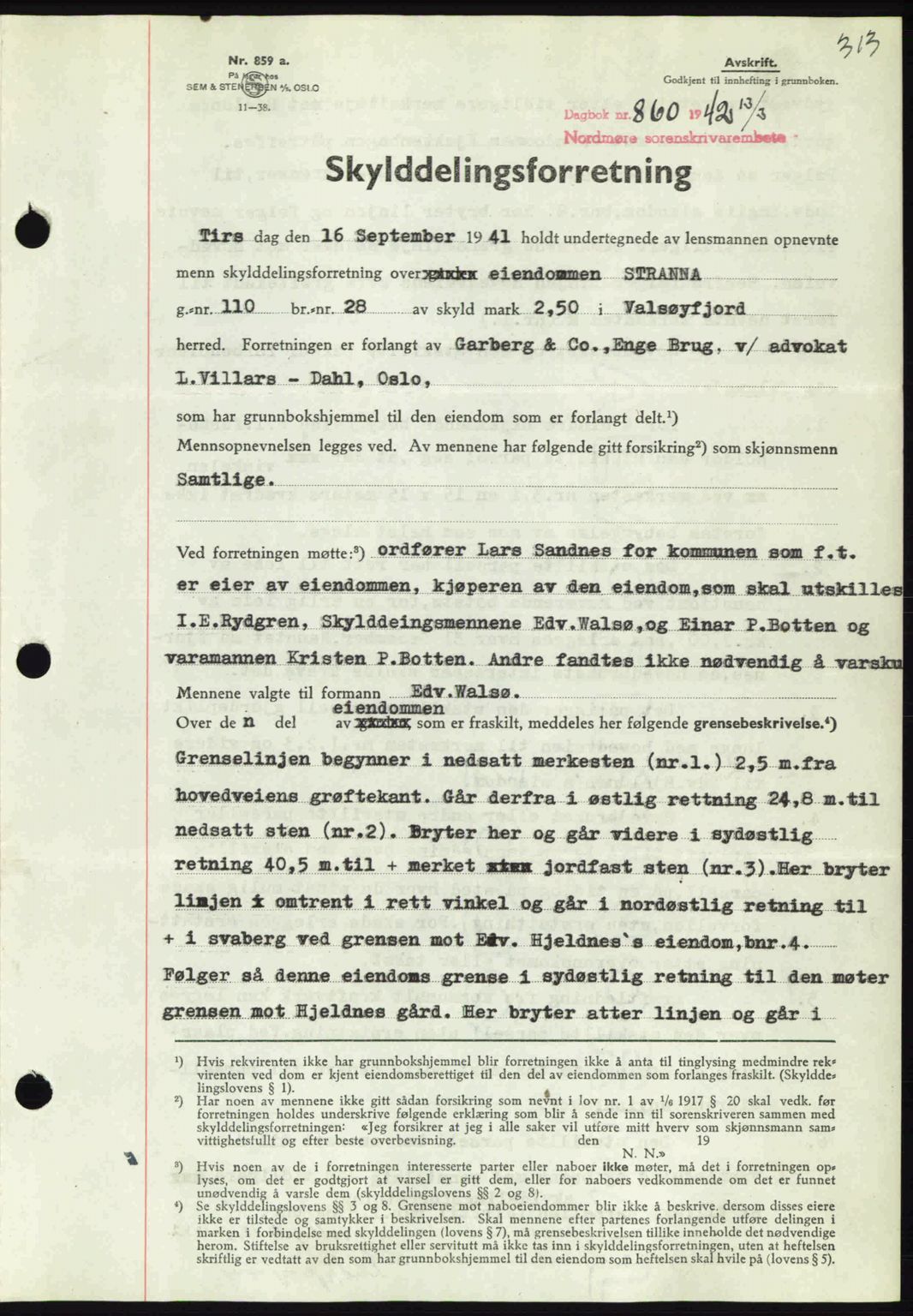 Nordmøre sorenskriveri, AV/SAT-A-4132/1/2/2Ca: Mortgage book no. A92, 1942-1942, Diary no: : 860/1942