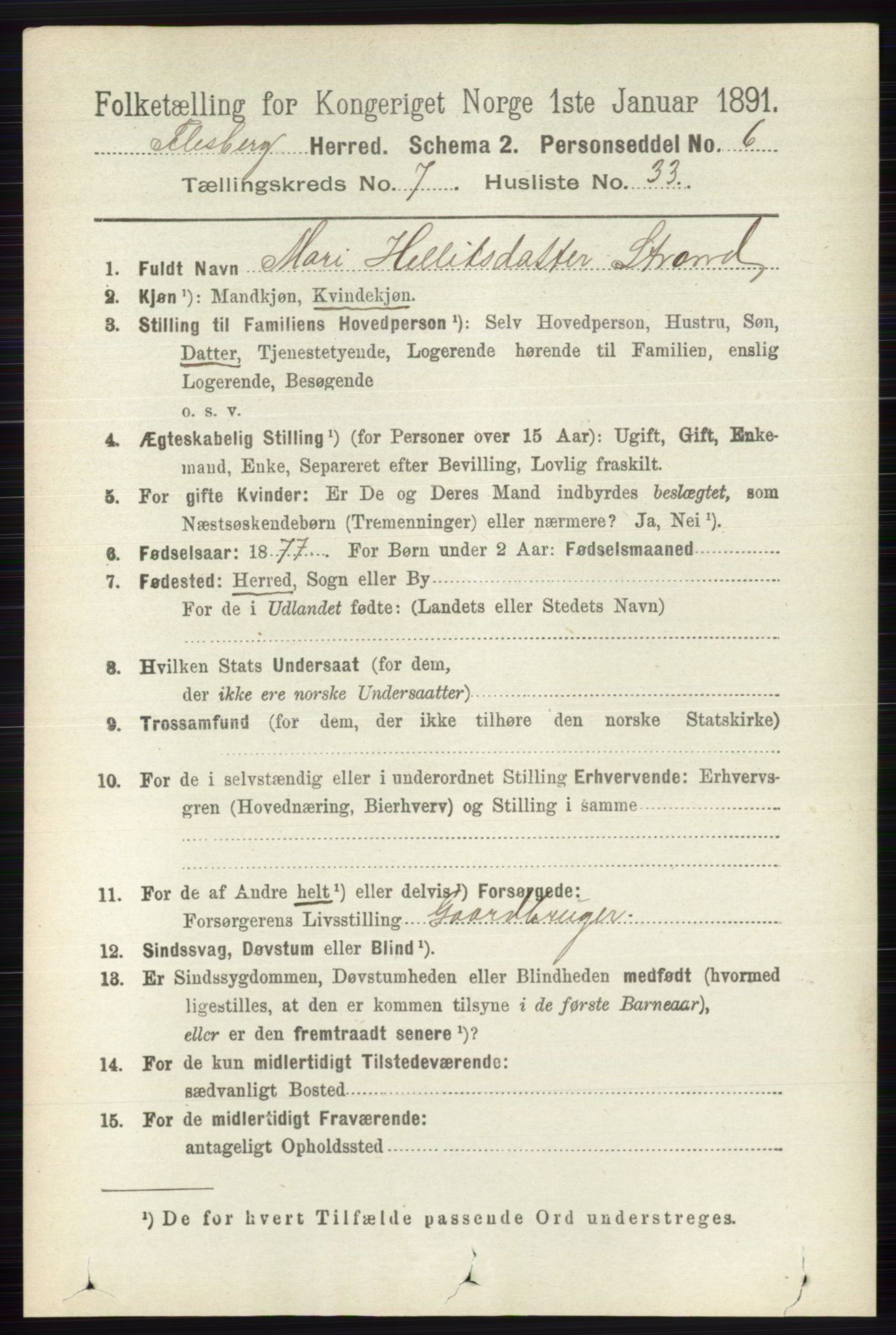 RA, 1891 census for 0631 Flesberg, 1891, p. 1314