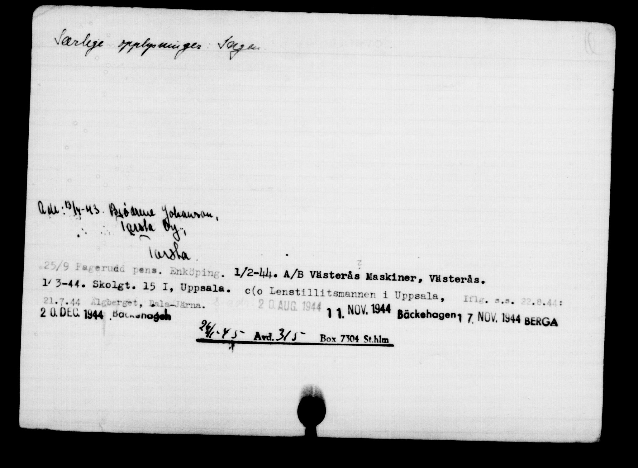 Utenriksstasjonene, Legasjonen i Stockholm, Flyktningkontoret, AV/RA-S-6753/V/Va/L0001: Kjesäterkartoteket, flyktninger med registreringsnr. 1-1000, 1940-1945, p. 333