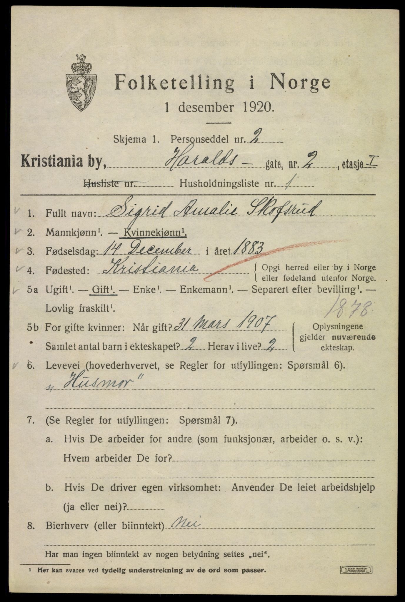 SAO, 1920 census for Kristiania, 1920, p. 271007