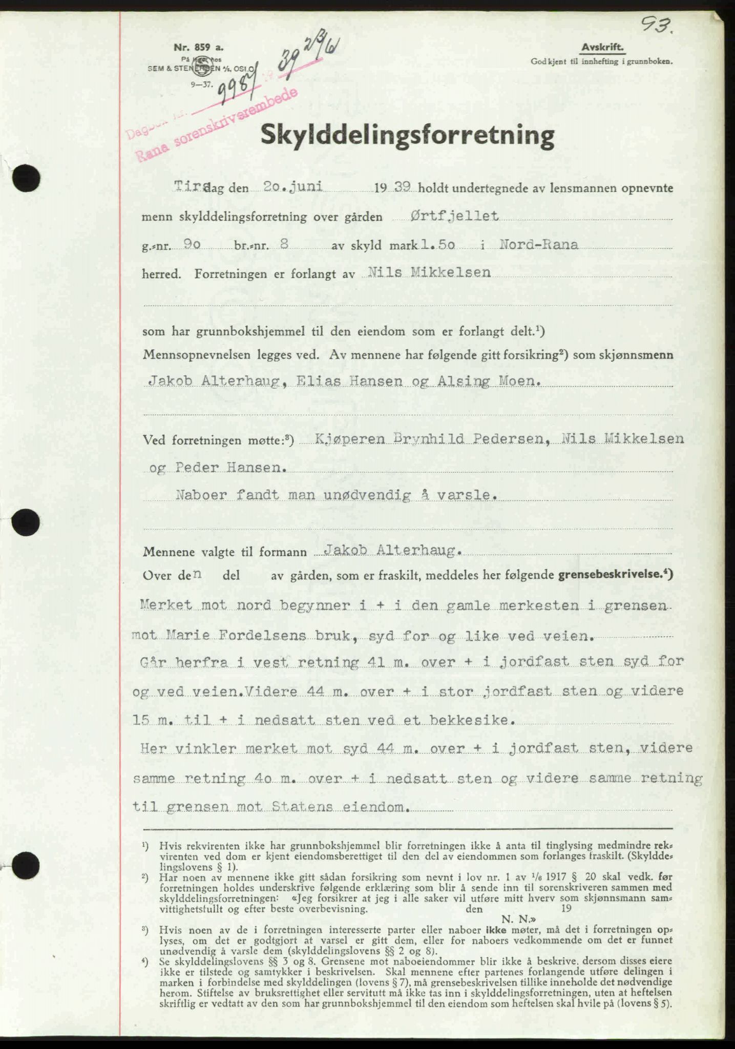 Rana sorenskriveri , SAT/A-1108/1/2/2C: Mortgage book no. A 6, 1939-1940, Diary no: : 998/1939