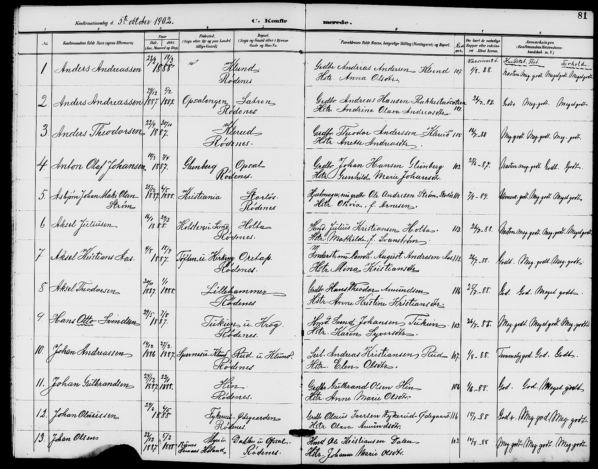 Rødenes prestekontor Kirkebøker, SAO/A-2005/G/Ga/L0002: Parish register (copy) no. I 2, 1901-1910, p. 81