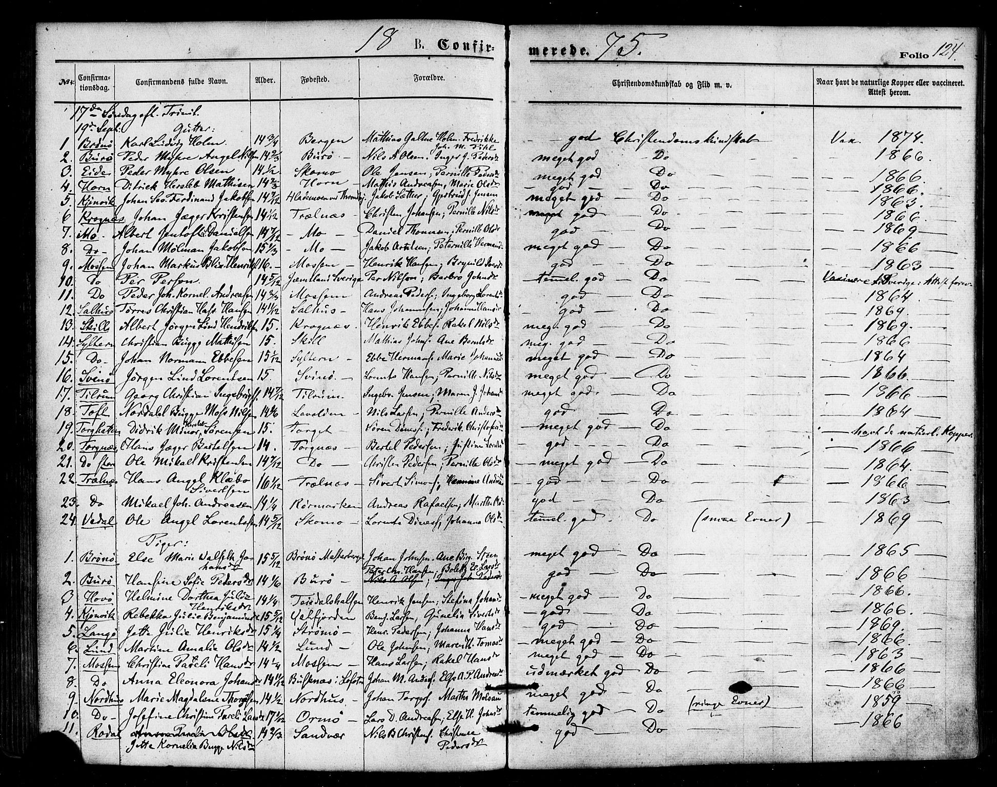 Ministerialprotokoller, klokkerbøker og fødselsregistre - Nordland, SAT/A-1459/813/L0199: Parish register (official) no. 813A09, 1875-1885, p. 124