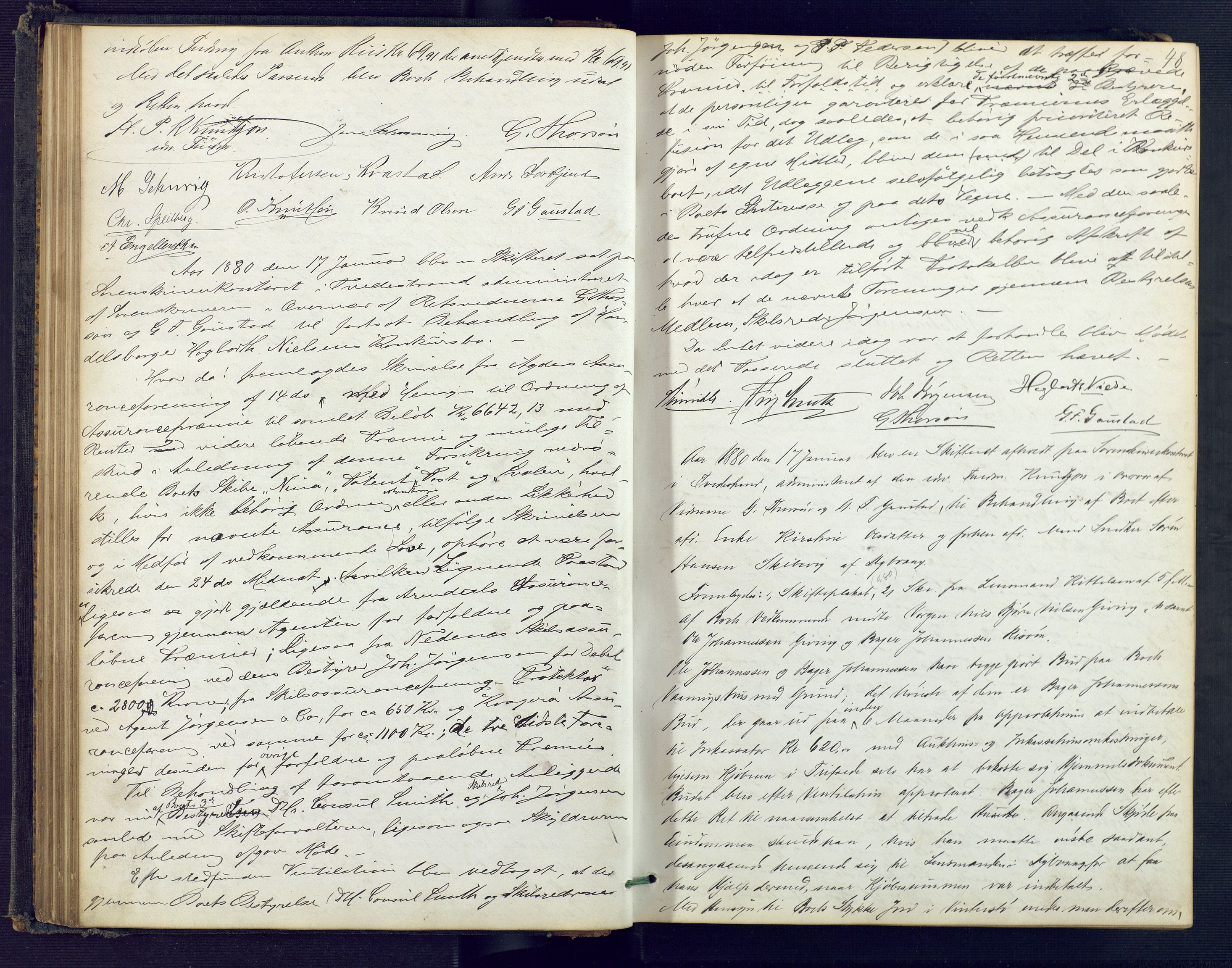 Holt sorenskriveri, AV/SAK-1221-0002/H/Hc/L0016: Skiftebehandlingsprotokoll nr. 7, 1879-1885, p. 47b-48a