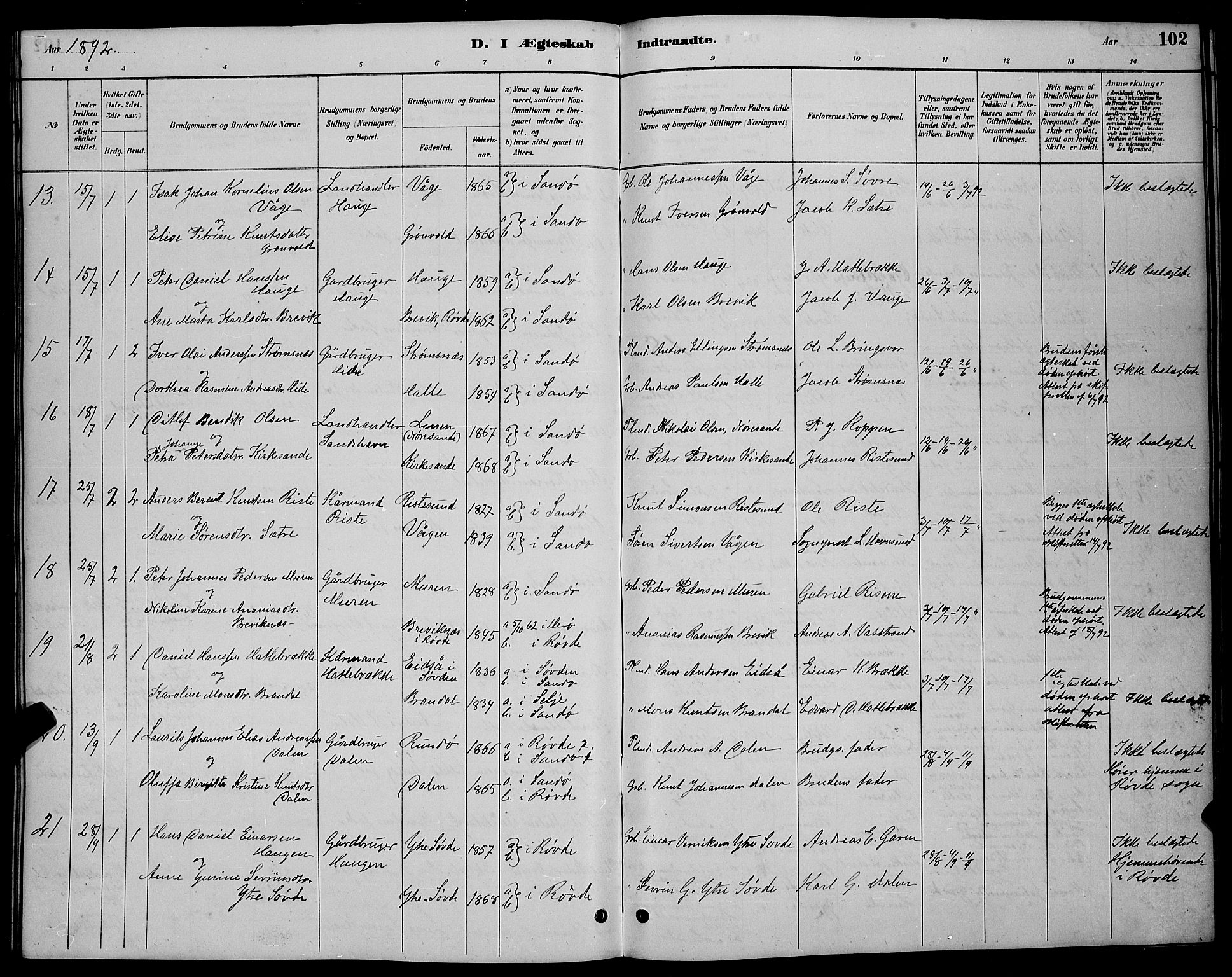 Ministerialprotokoller, klokkerbøker og fødselsregistre - Møre og Romsdal, AV/SAT-A-1454/503/L0048: Parish register (copy) no. 503C03, 1885-1893, p. 102