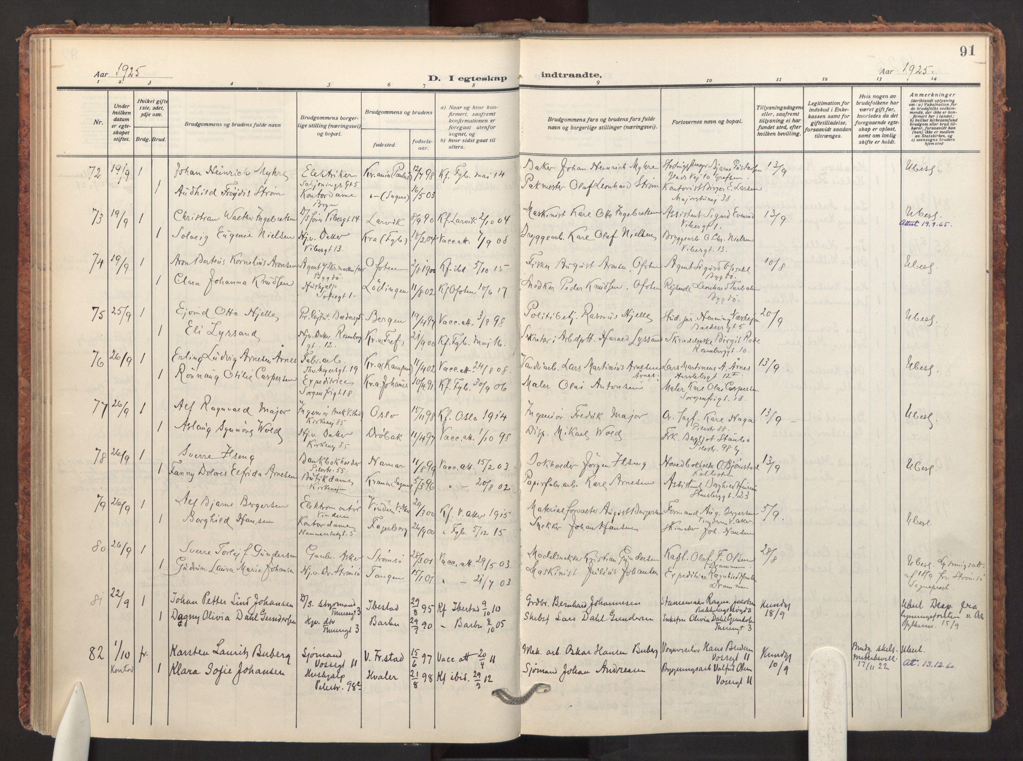Fagerborg prestekontor Kirkebøker, AV/SAO-A-10844/F/Fa/L0007: Parish register (official) no. 7, 1917-1934, p. 91