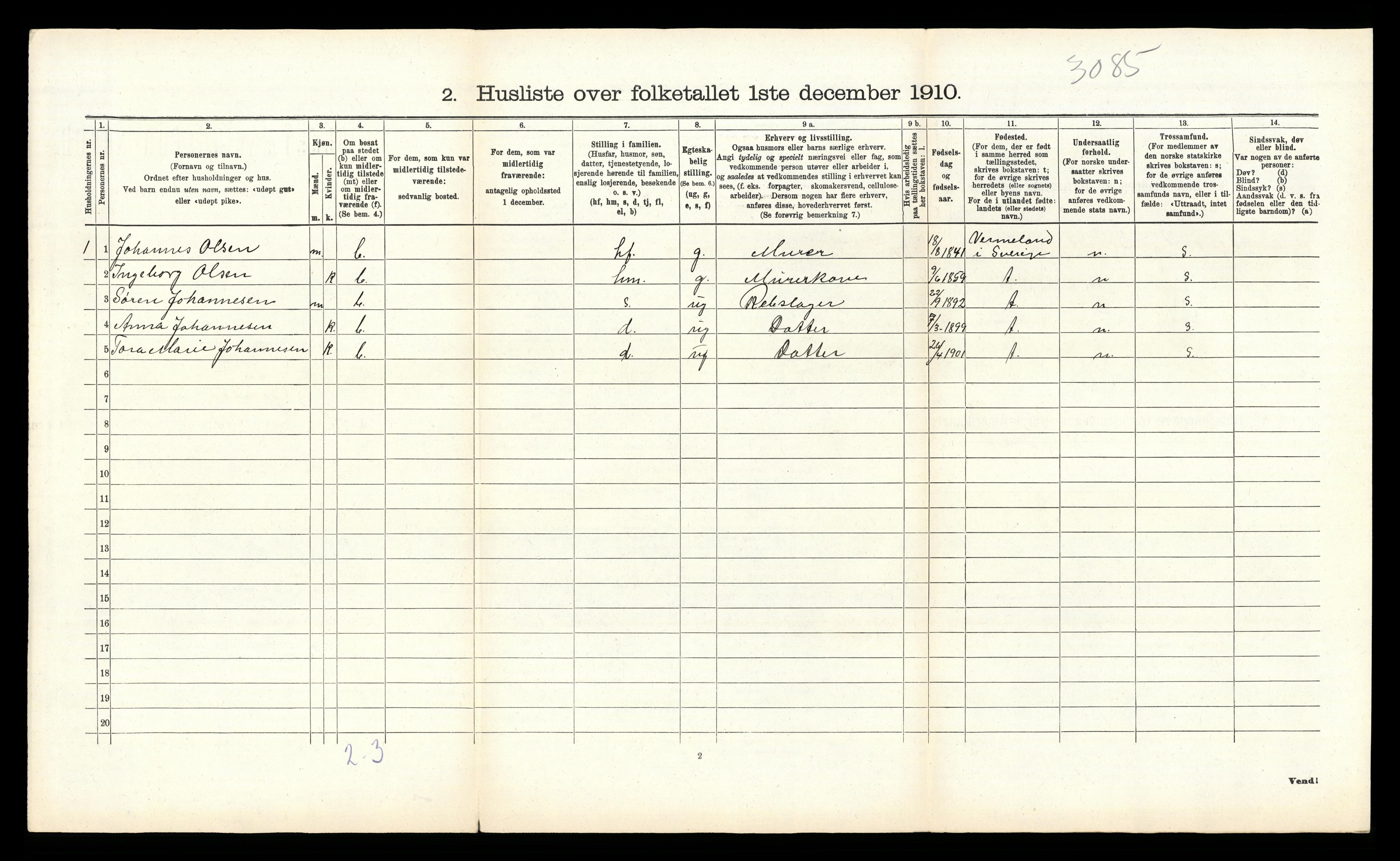 RA, 1910 census for Øyestad, 1910, p. 1193