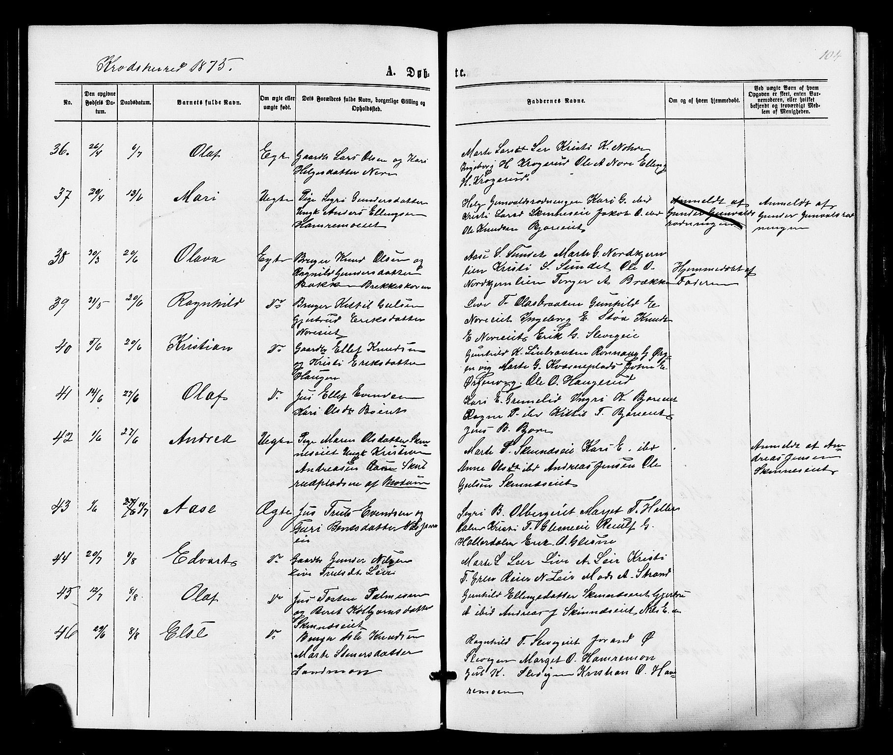 Sigdal kirkebøker, AV/SAKO-A-245/F/Fa/L0010: Parish register (official) no. I 10 /2, 1872-1878, p. 104