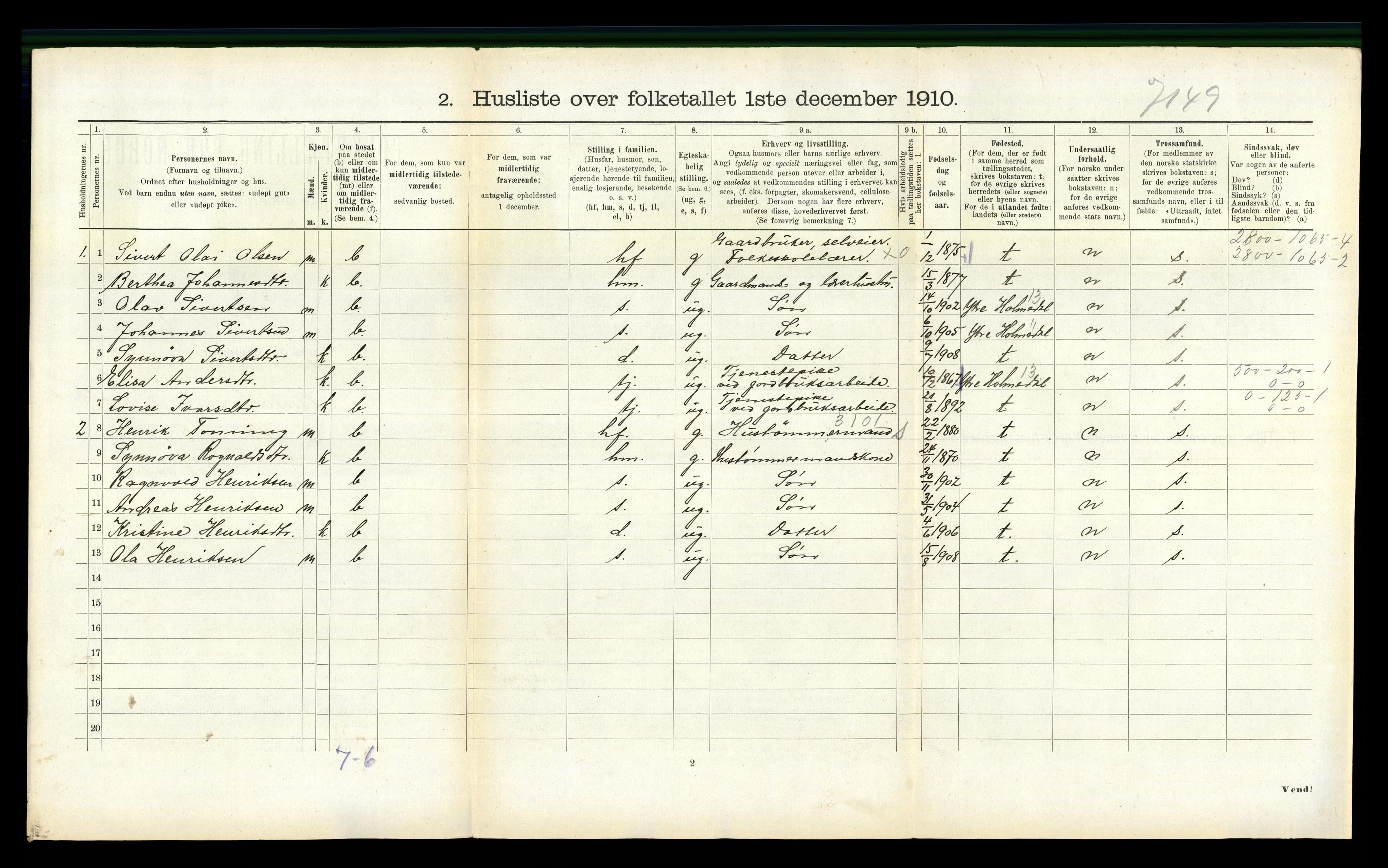 RA, 1910 census for Hyllestad, 1910, p. 202