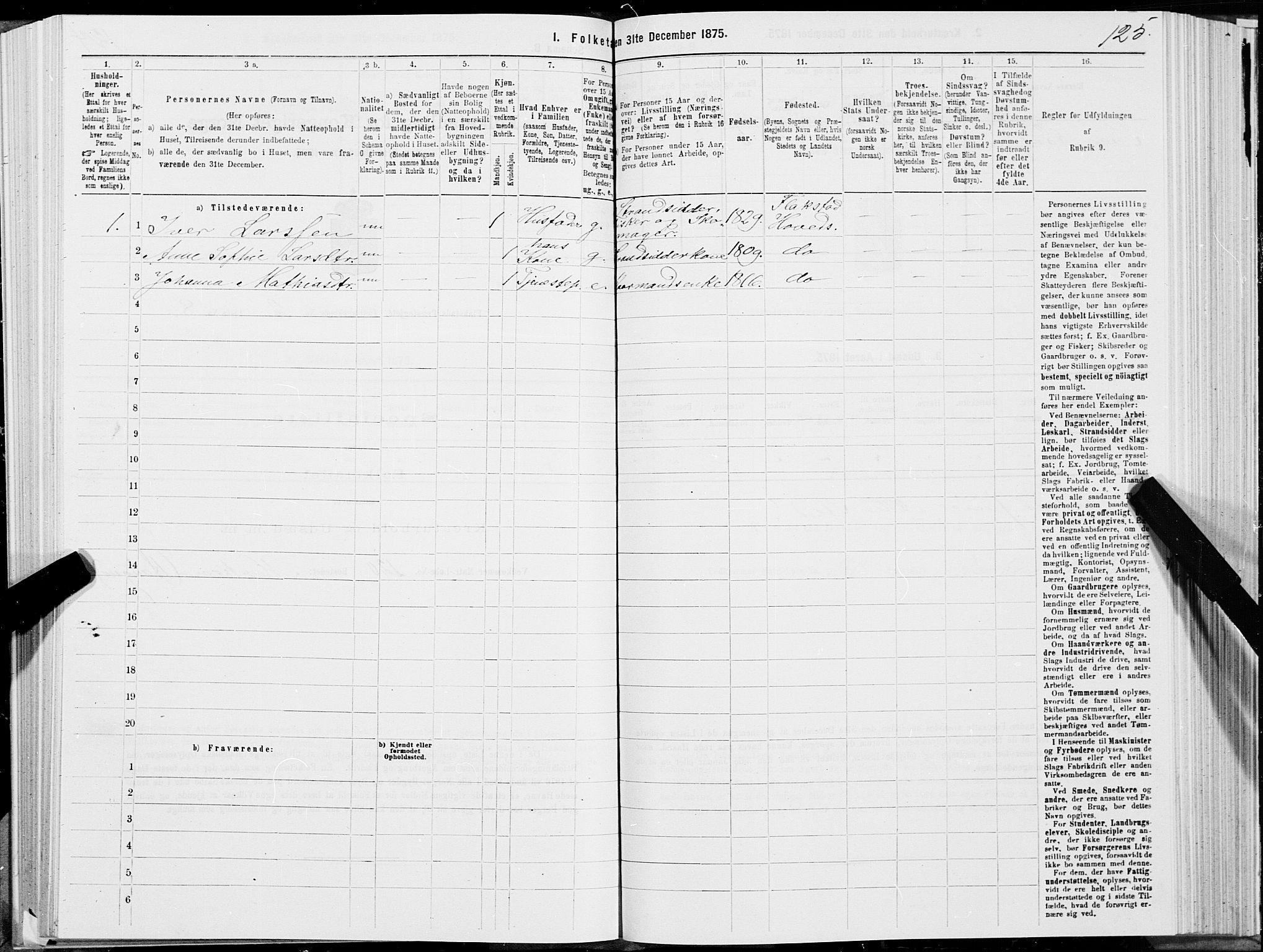 SAT, 1875 census for 1859P Flakstad, 1875, p. 1125